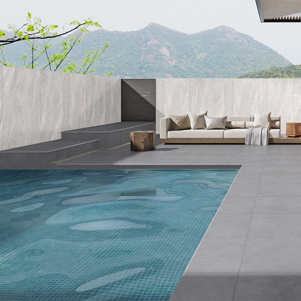 Premium Prague Grey 350x600x20 Concrete Look Outdoor Porcelain Bullnose Tile - Weatherproof & Durable for Patios, Pool Decks & Exterior Walls (Per Piece)