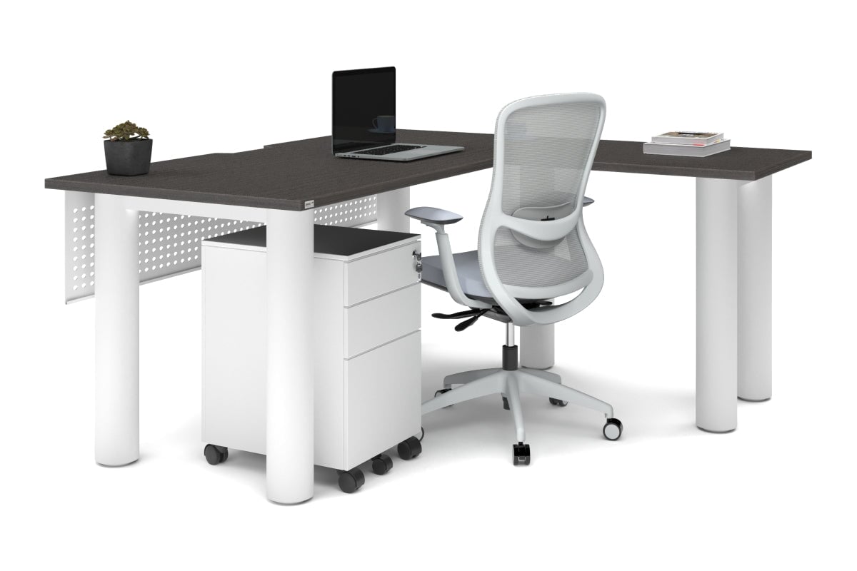 Premium L-Shaped Corner Office Desk with Quadro Cylinder Legs - 1600L x 1550W Workstation with Cable Management Scallop - Perfect for Home Office, Study Room & Small Business Workspace