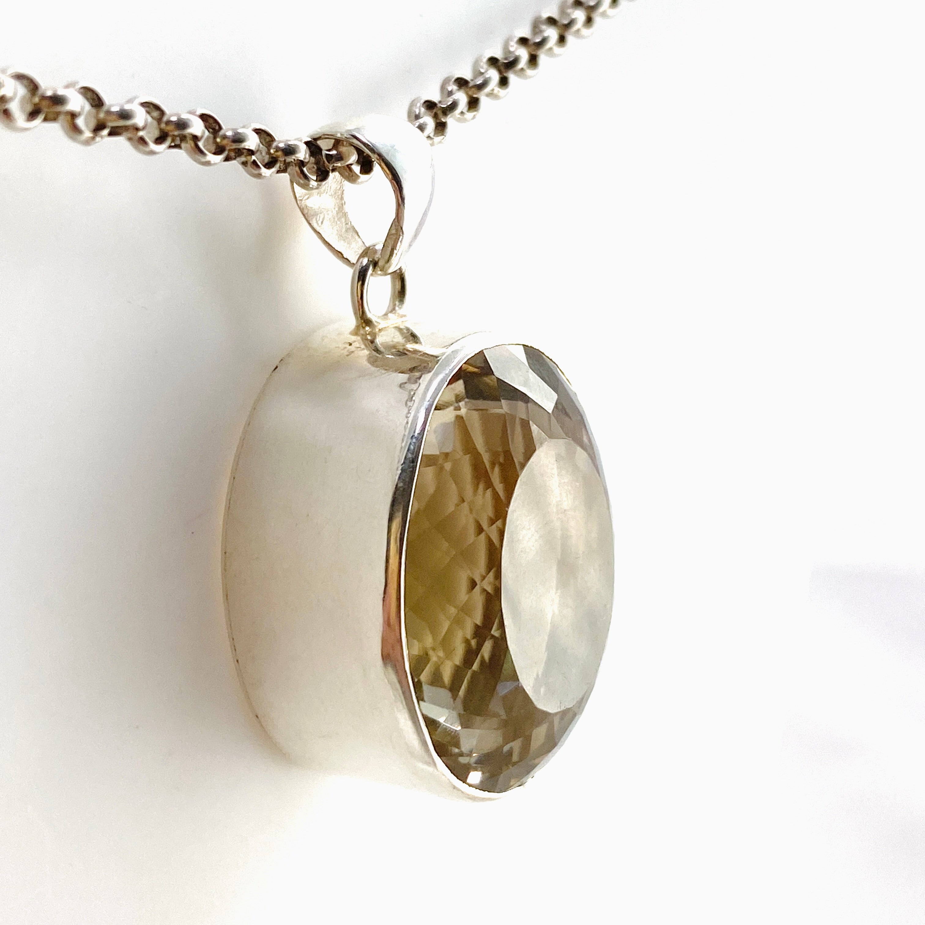 Smokey Lemon Quartz Oval Faceted Pendant Necklace - Natural Gemstone Jewelry for Women - Perfect for Everyday Wear & Special Occasions