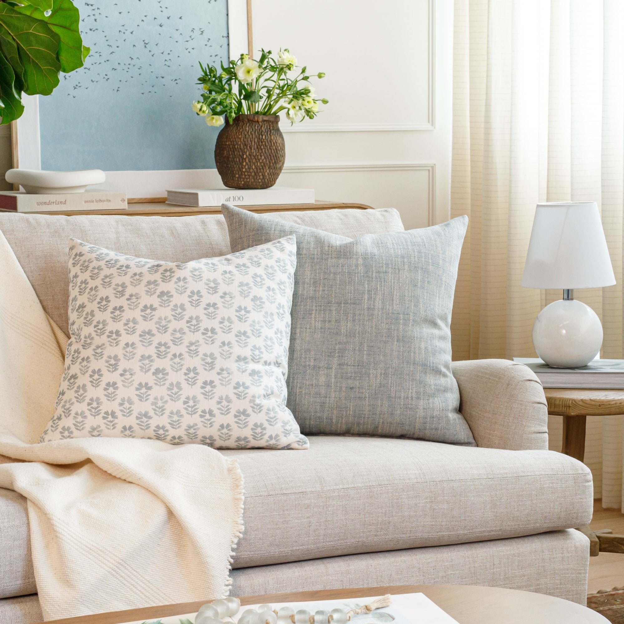 22x22 Brussels Throw Pillow Cover - Sky Blue Decorative Cushion for Sofa, Bed & Home Decor
