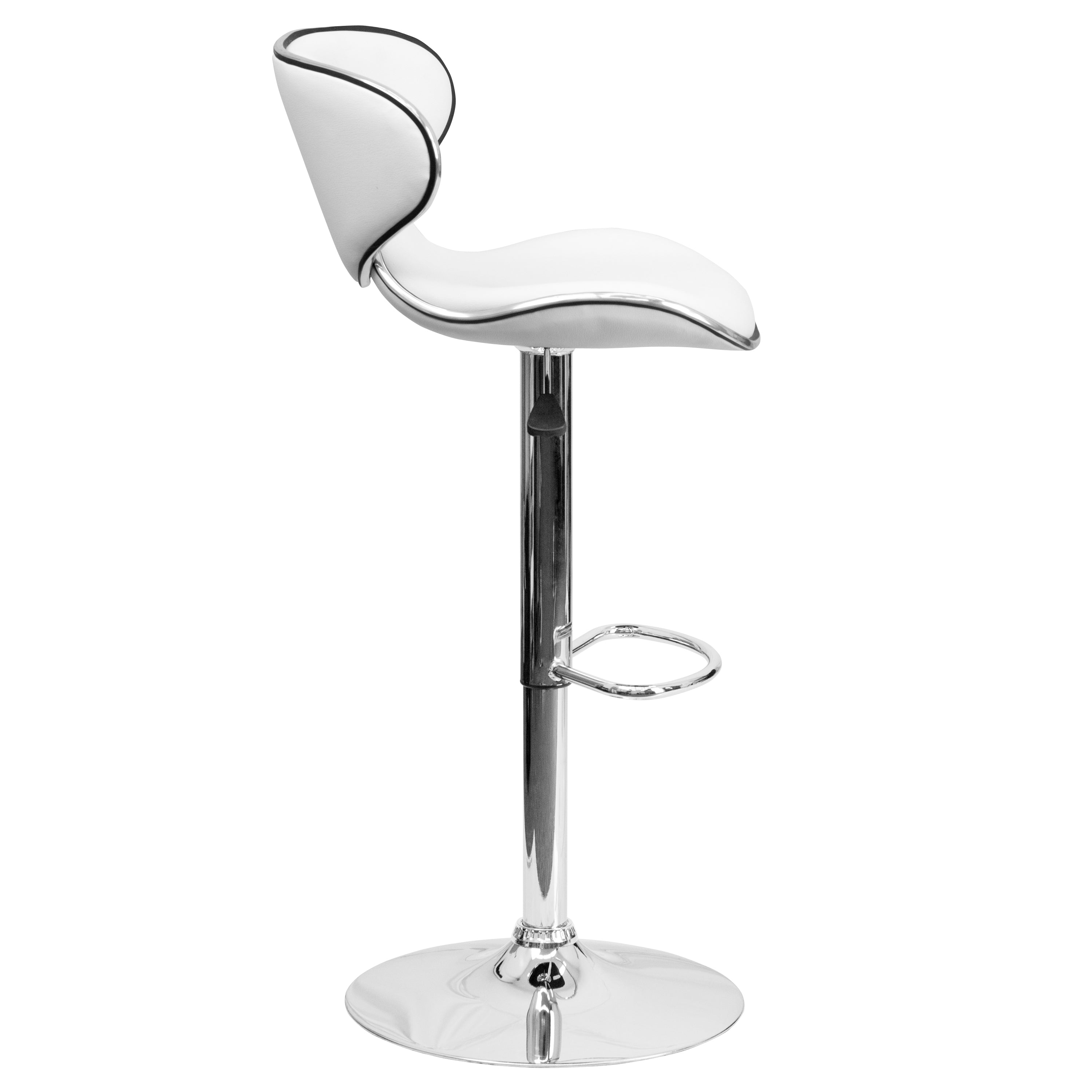 Devin Contemporary Adjustable Height Barstool - Black Vinyl Upholstery, Chrome Base - Modern Kitchen Island & Home Bar Stool for Dining & Entertaining