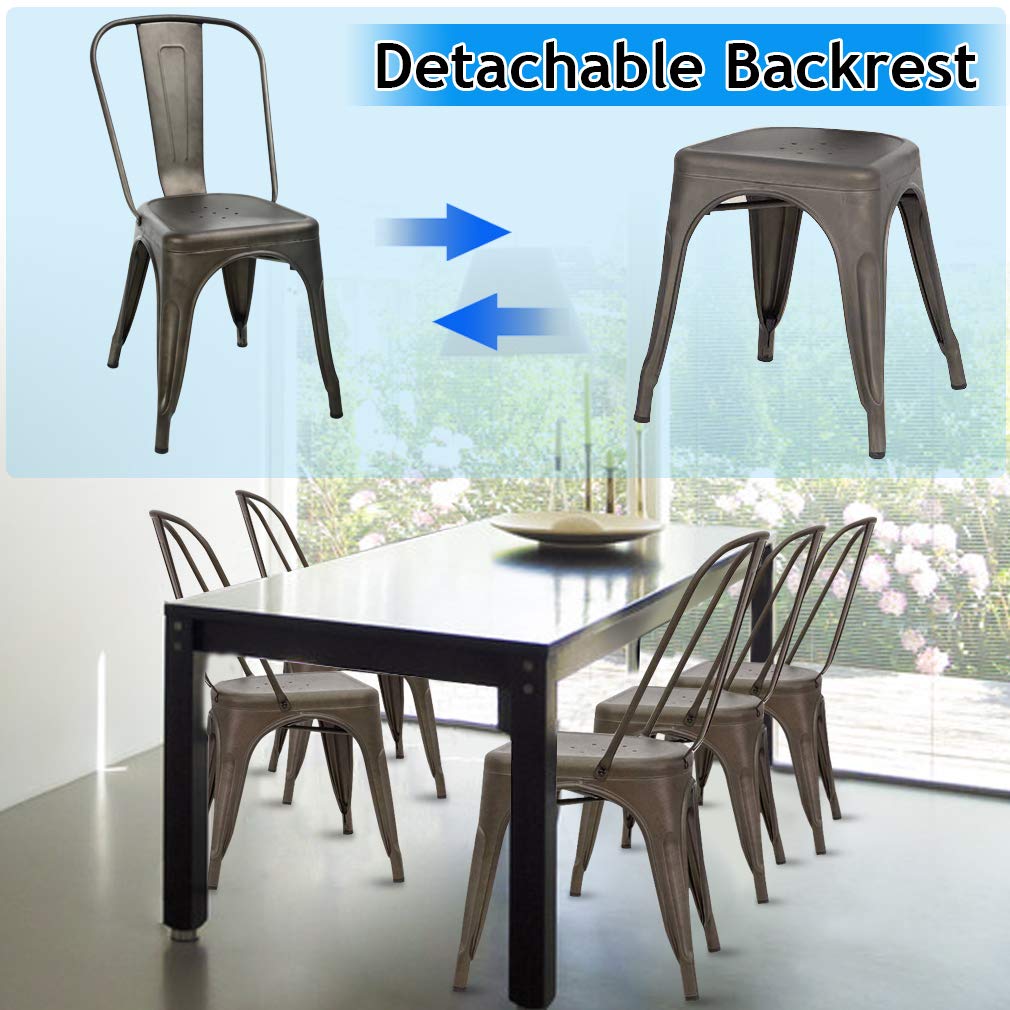 Metal Dining Chairs Set of 4 - Indoor Outdoor Stackable Bistro Chairs with 18 Inch Seat Height & 330LBS Capacity - Perfect for Restaurant, Cafe, Kitchen, Farmhouse, Pub & Industrial Decor