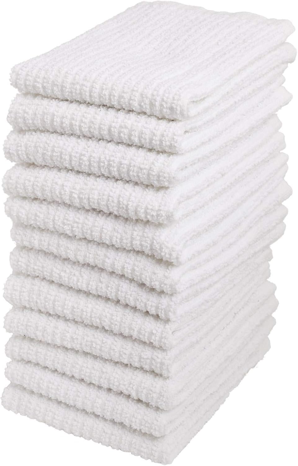Premium 100% Cotton Bar Mop Kitchen Towels Set of 12 - Super Absorbent & Machine Washable Dish Cloths for Cleaning, Wiping & Drying - Perfect for Everyday Kitchen Use, Restaurants & Household Chores (White)