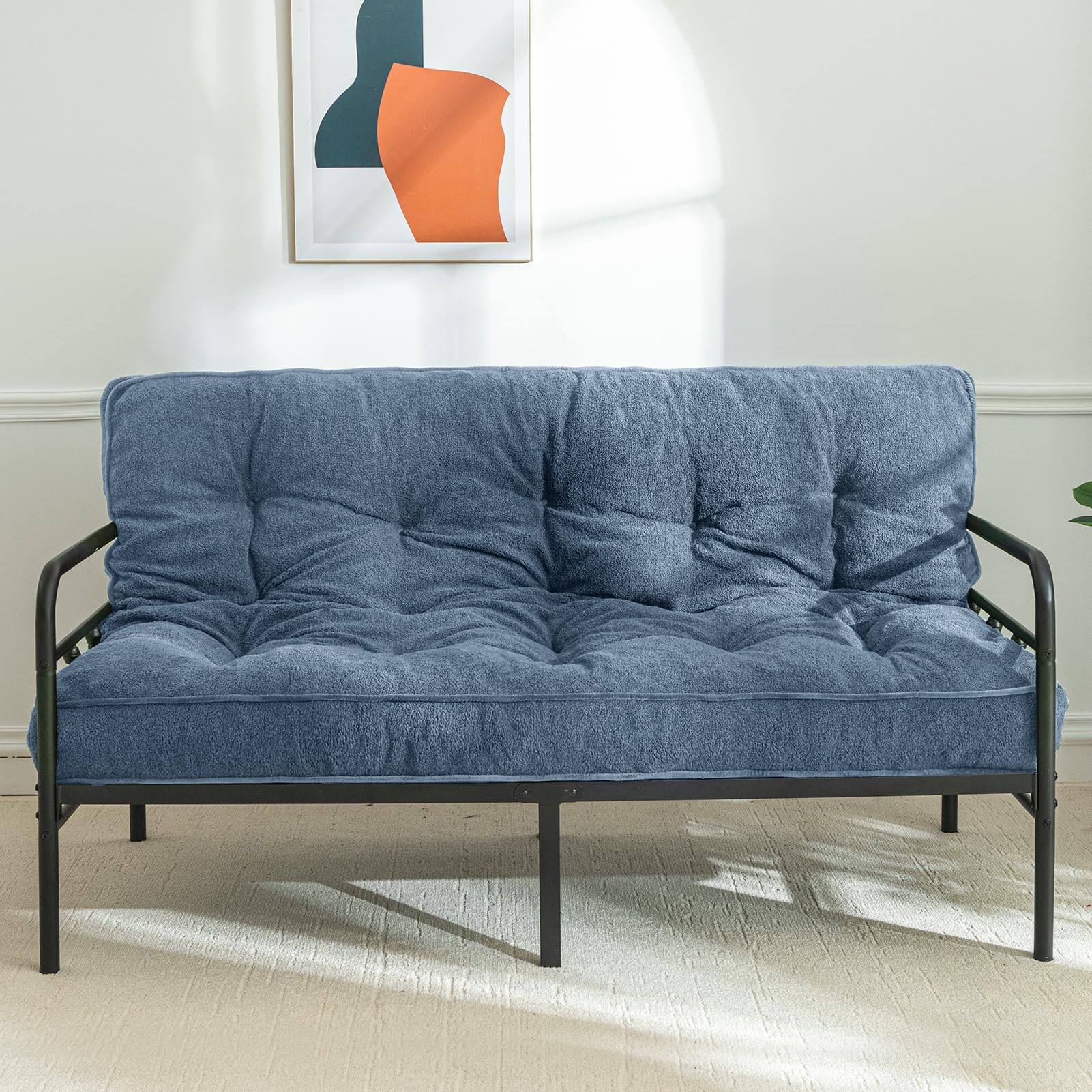 MAXYOYO 6 Inch Full Size Futon Mattress - Thick Boucle Sofa Bed with Shredded Foam Filling for Adults, Dusty Blue | Perfect for Guest Rooms, Dormitories, Small Apartments & Floor Sleeping