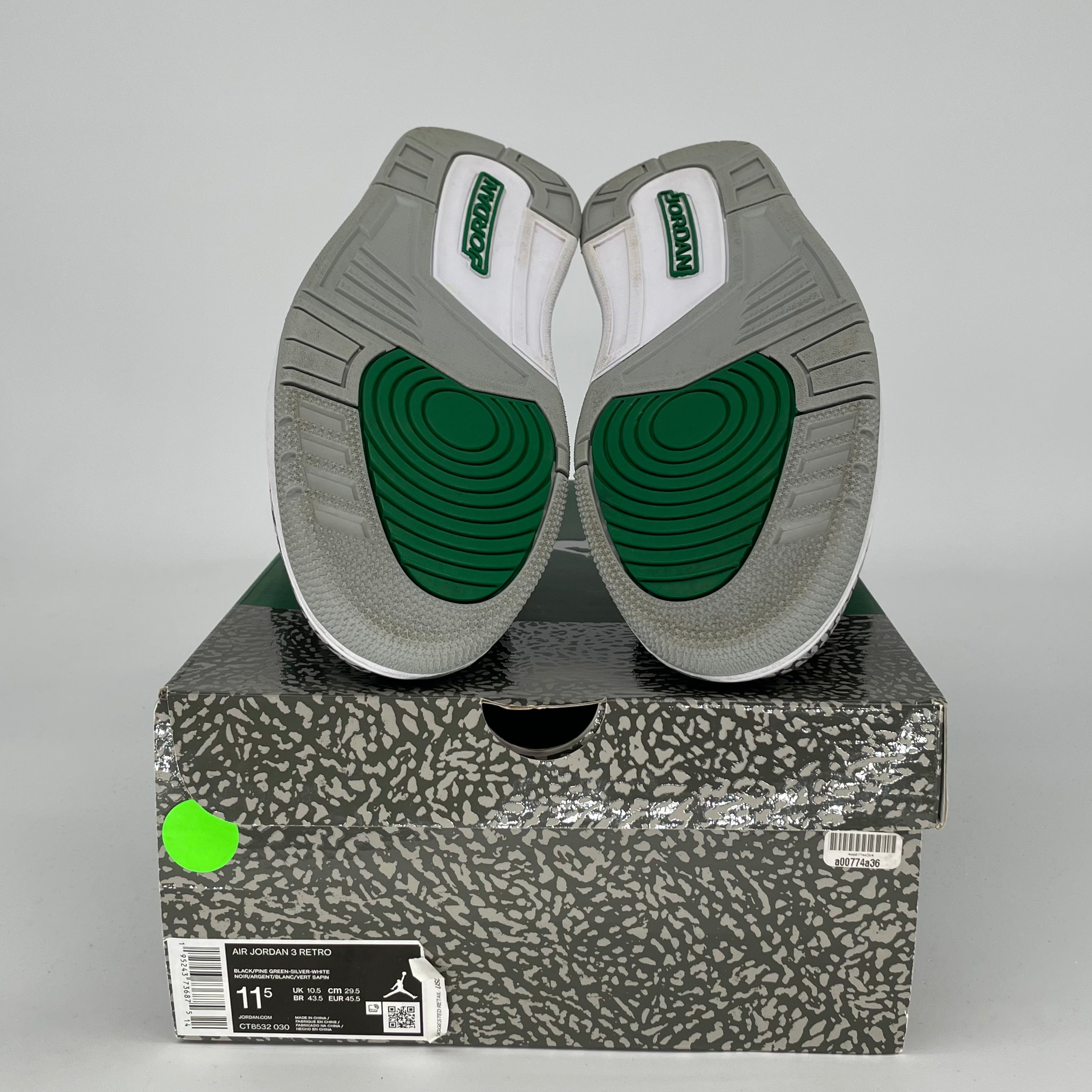 Original: AIR JORDAN 3 PINE GREEN SIZE 11.5/13W CT8532 030   Optimized: Air Jordan 3 Retro Pine Green Men's Basketball Shoes Size 11.5/13W (CT8532-030) - Perfect for Streetwear & Court Performance
