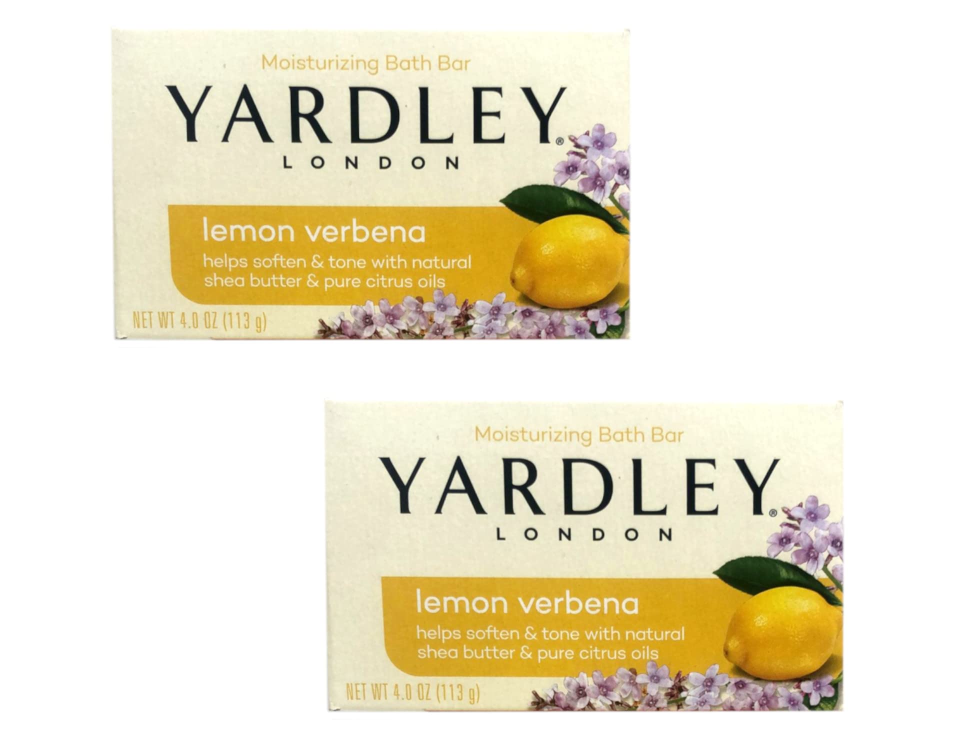 Yardley London Moisturizing Bath Bar Soap with Shea Butter & Pure Citrus Oils - Lemon Verbena Scent for Softening & Toning Skin - 4.0 oz (Pack of 2) - Perfect for Relaxing Baths & Spa Days
