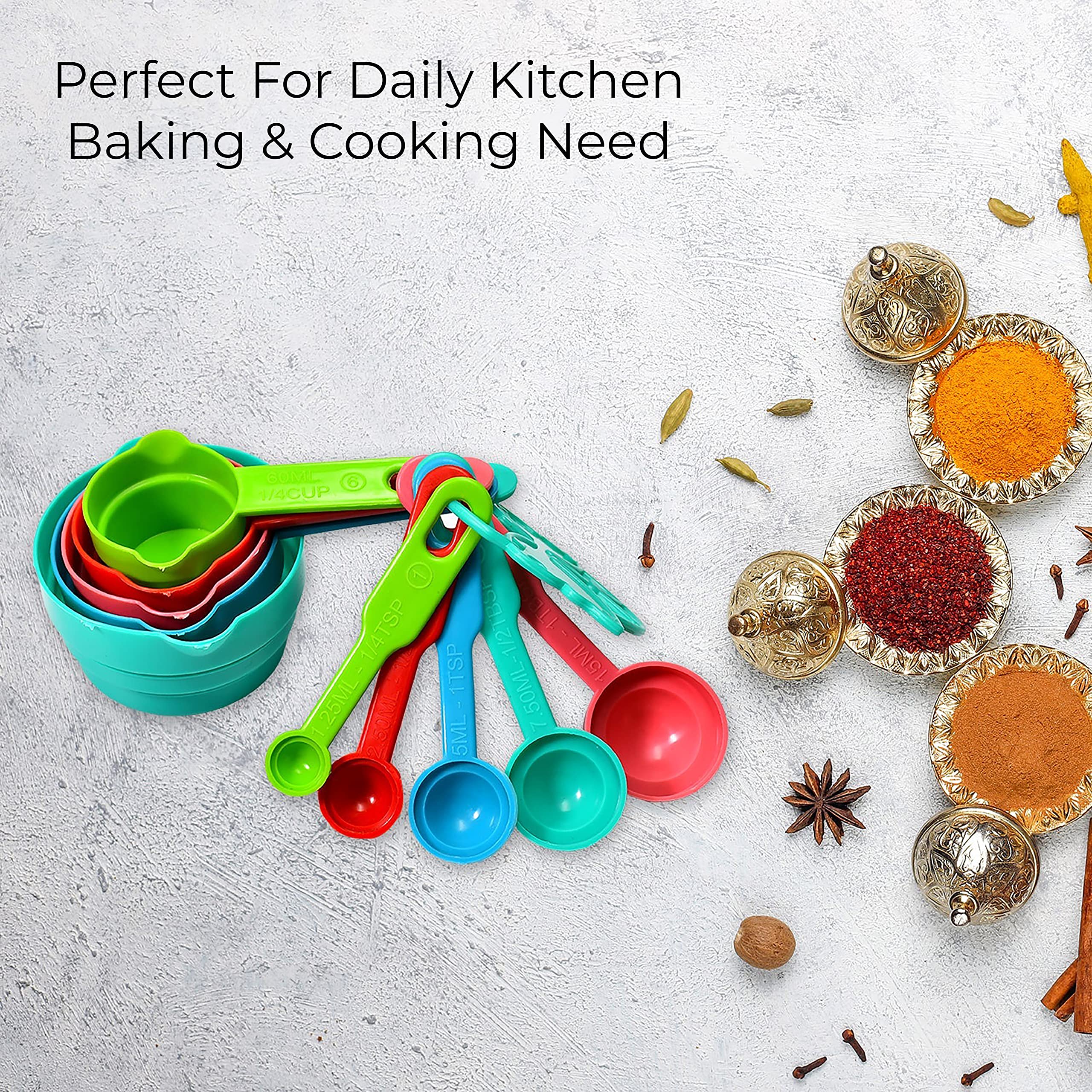 **Mapperz 10-Piece Smart Plastic Measuring Spoon & Cup Set - Baking & Cooking Tools (Teaspoon, Tablespoon, Cups) - Multicolor - Perfect for Cake Baking, Meal Prep & Kitchen Measuring**