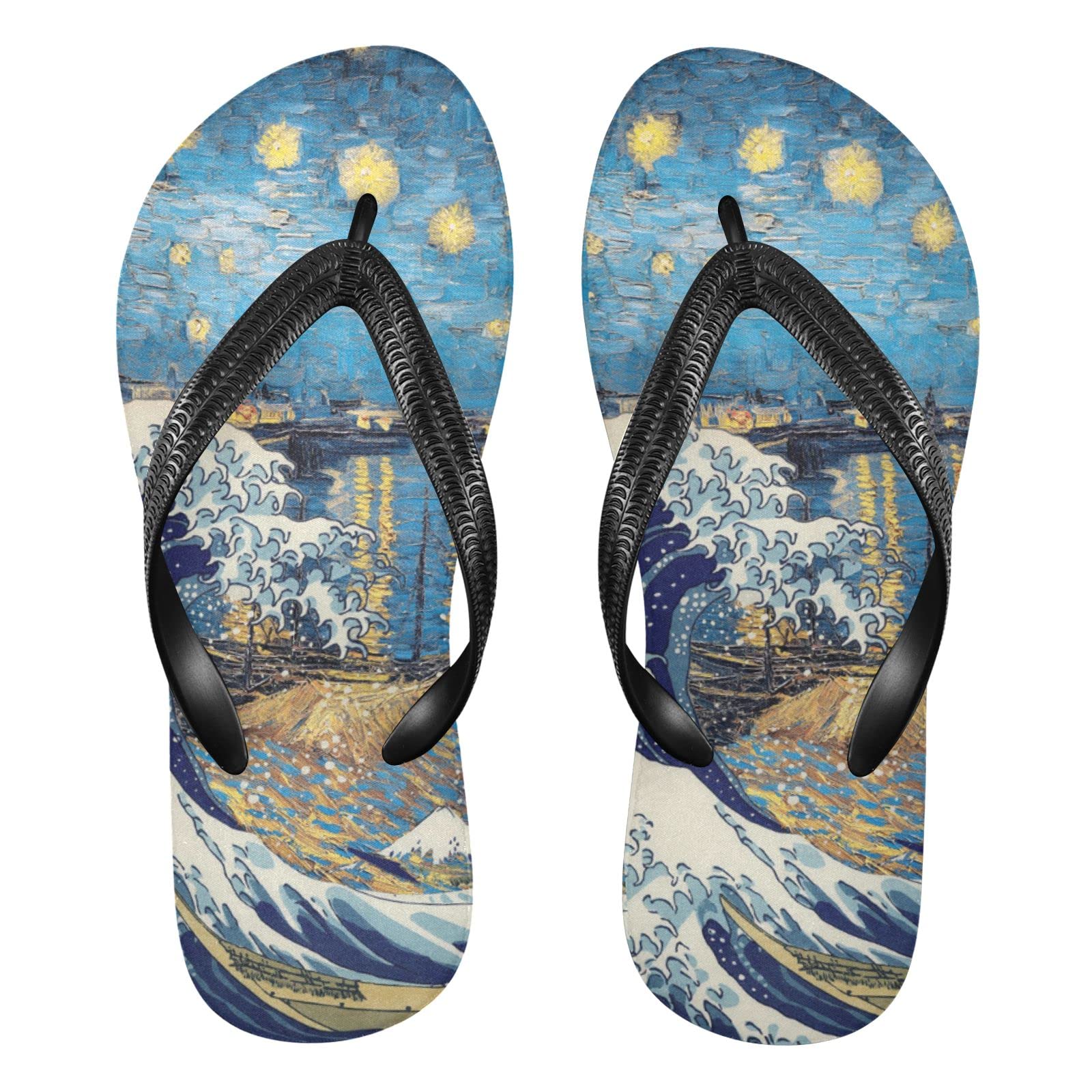 Kigai Men's & Women's Sandal Flip Flops - Comfortable Beach Slippers, Shower Shoes with Great Wave Kanagawa Design - Perfect for Pool, Beach, and Vacation Travel