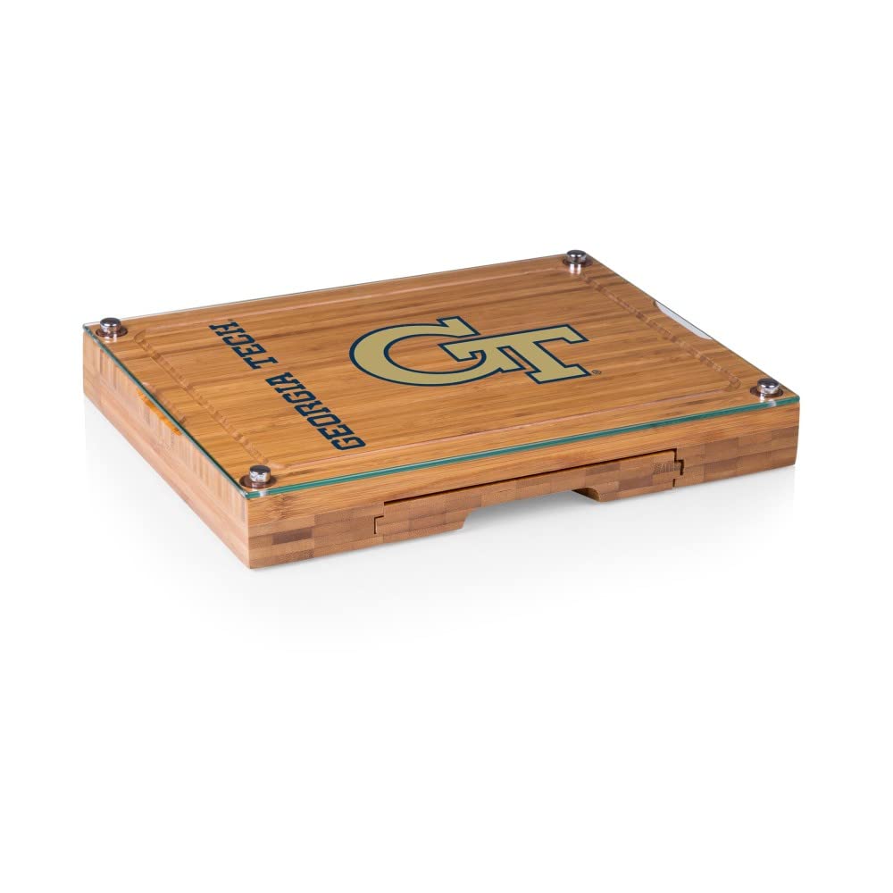 PICNIC TIME NCAA Concerto Glass Top Cheese Board and Knife Set - Bamboo Charcuterie Board with Glass Top Cutting Board for Entertaining, Wine & Cheese Parties, Gift Giving - Perfect for Home, Kitchen, and Outdoor Gatherings