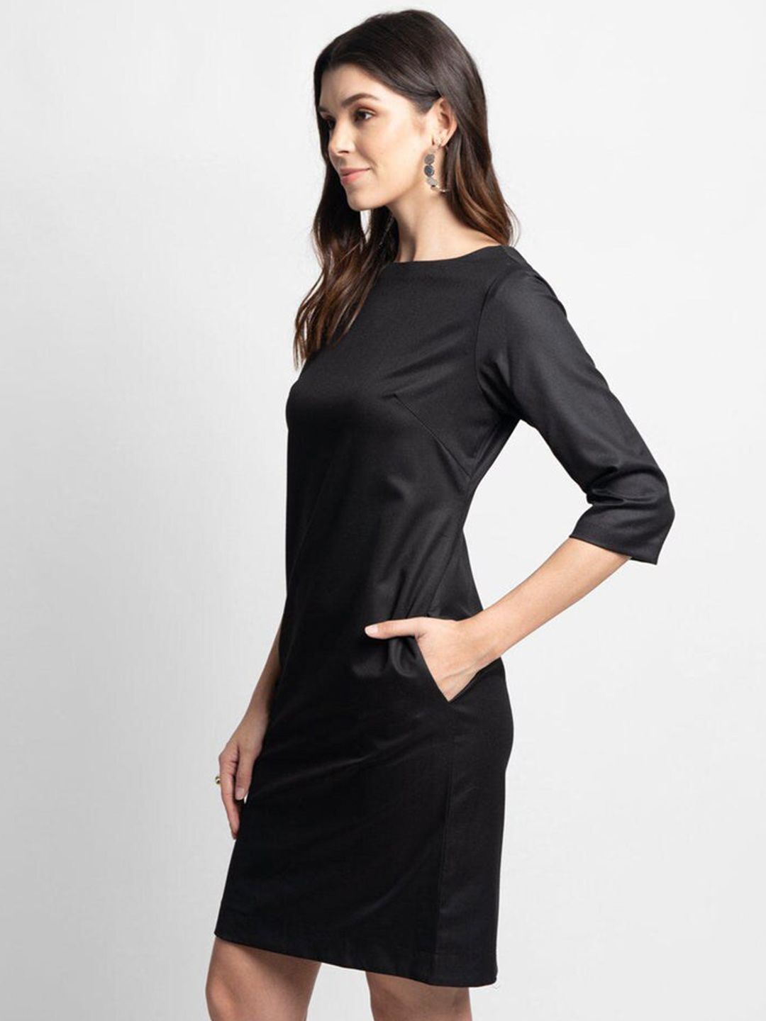 Stylish Poly Cotton Sheath Dress in Black - Perfect for Office Wear, Cocktail Parties & Special Occasions