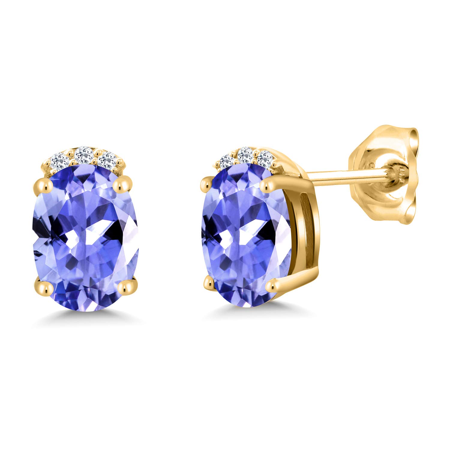 1.57 Ct Oval Blue Tanzanite & White Topaz 18K Gold Plated Silver Earrings for Women - Elegant Dangle Earrings for Wedding, Party & Evening Wear