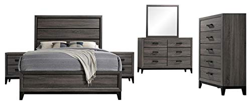KB Designs 6-Piece Queen Size Bedroom Set in Grey & Black - Modern Bed Frame, Nightstand & Dresser for Cozy Master Bedroom Decor