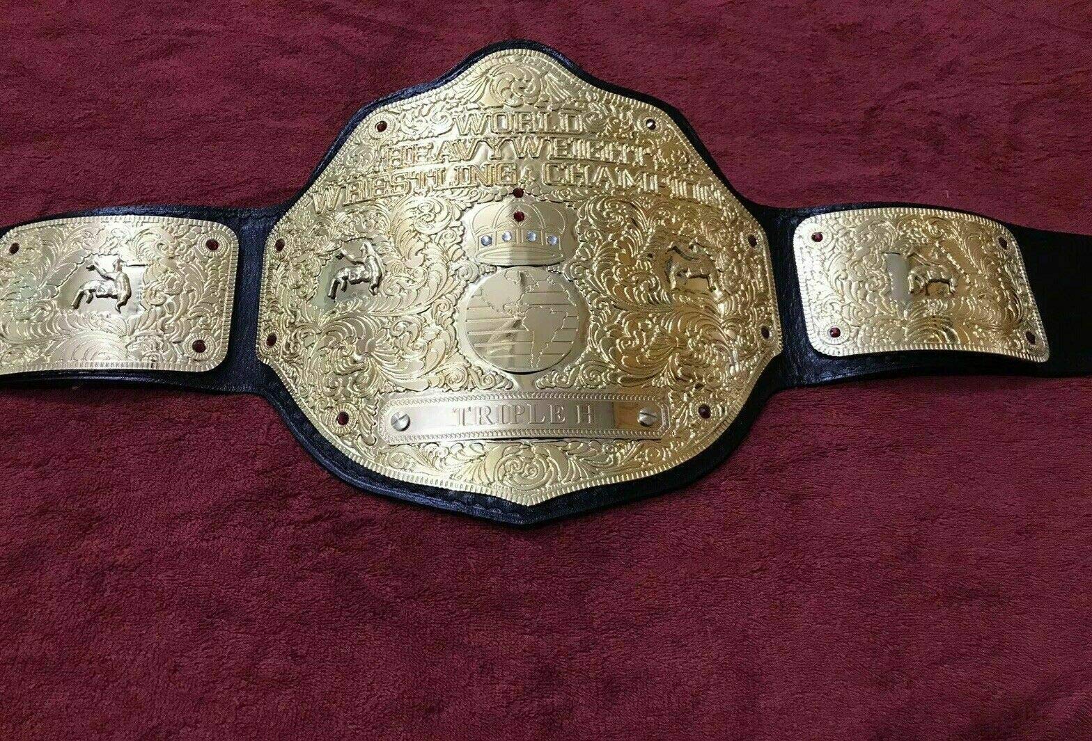Maxan Big Gold Belt Replica - Custom Championship Wrestling Belt with Real Leather & Thick Plates - Perfect for WWE Cosplay, Wrestling Events & Collectors