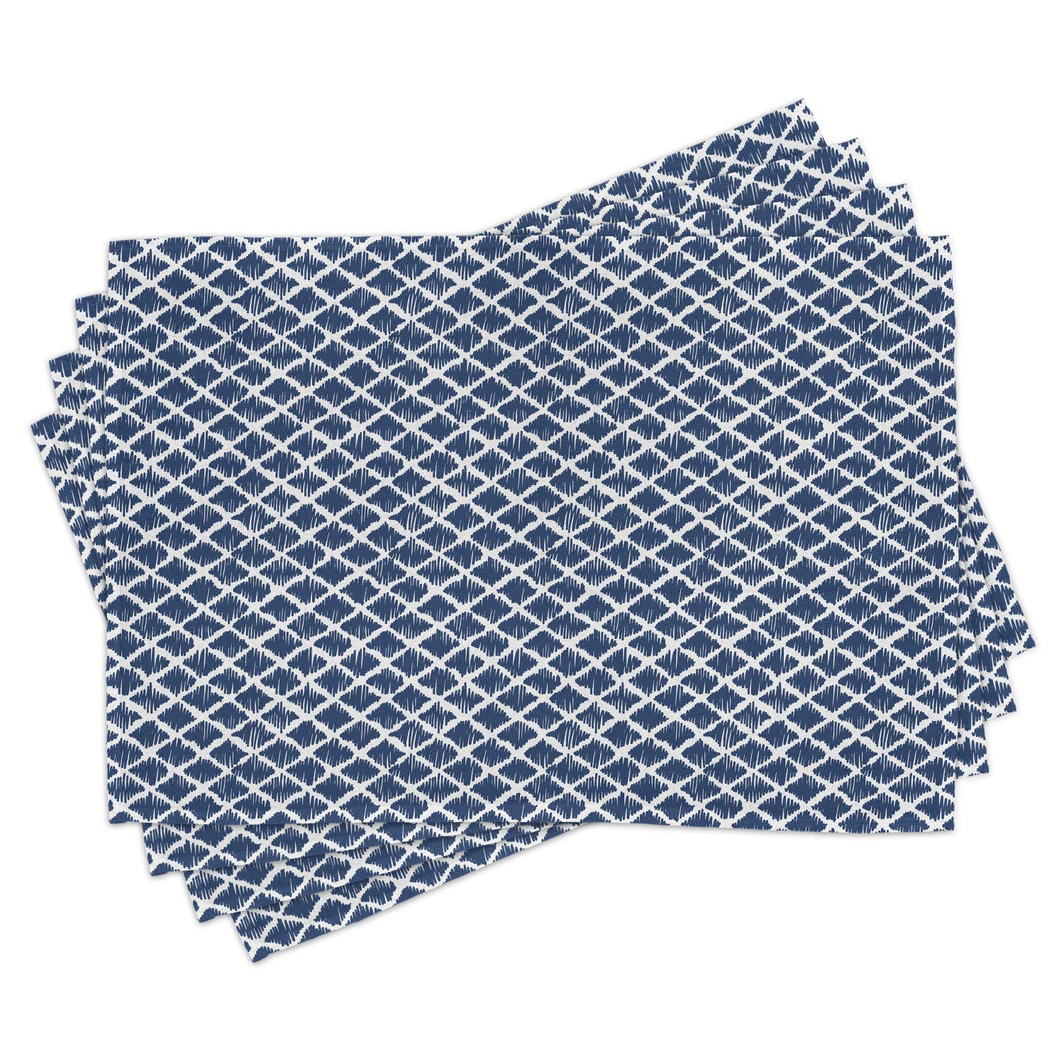 Ambesonne Indigo Place Mats Set of 4 - Hand Drawn Zig Zag Rectangular Design Washable Fabric Table Mats for Dining Room & Kitchen Decor in Petrol Blue & White | Perfect for Dinner Parties, Holiday Gatherings & Everyday Use