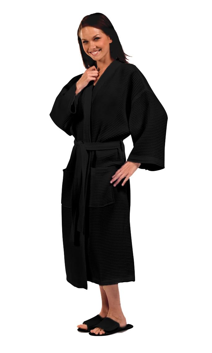 Unisex Waffle Kimono Spa Robe - Lightweight Breathable Cotton Bathrobe for Men & Women with Pockets | Perfect for Home Relaxation, Spa Days & Hotel Lounging