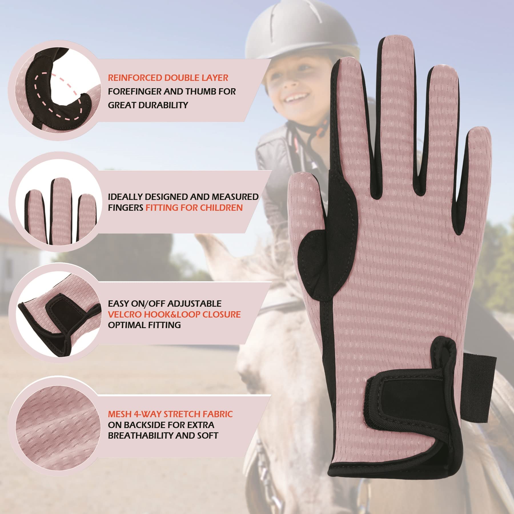 Kids Equestrian Gloves for Horse Riding & Outdoor Activities