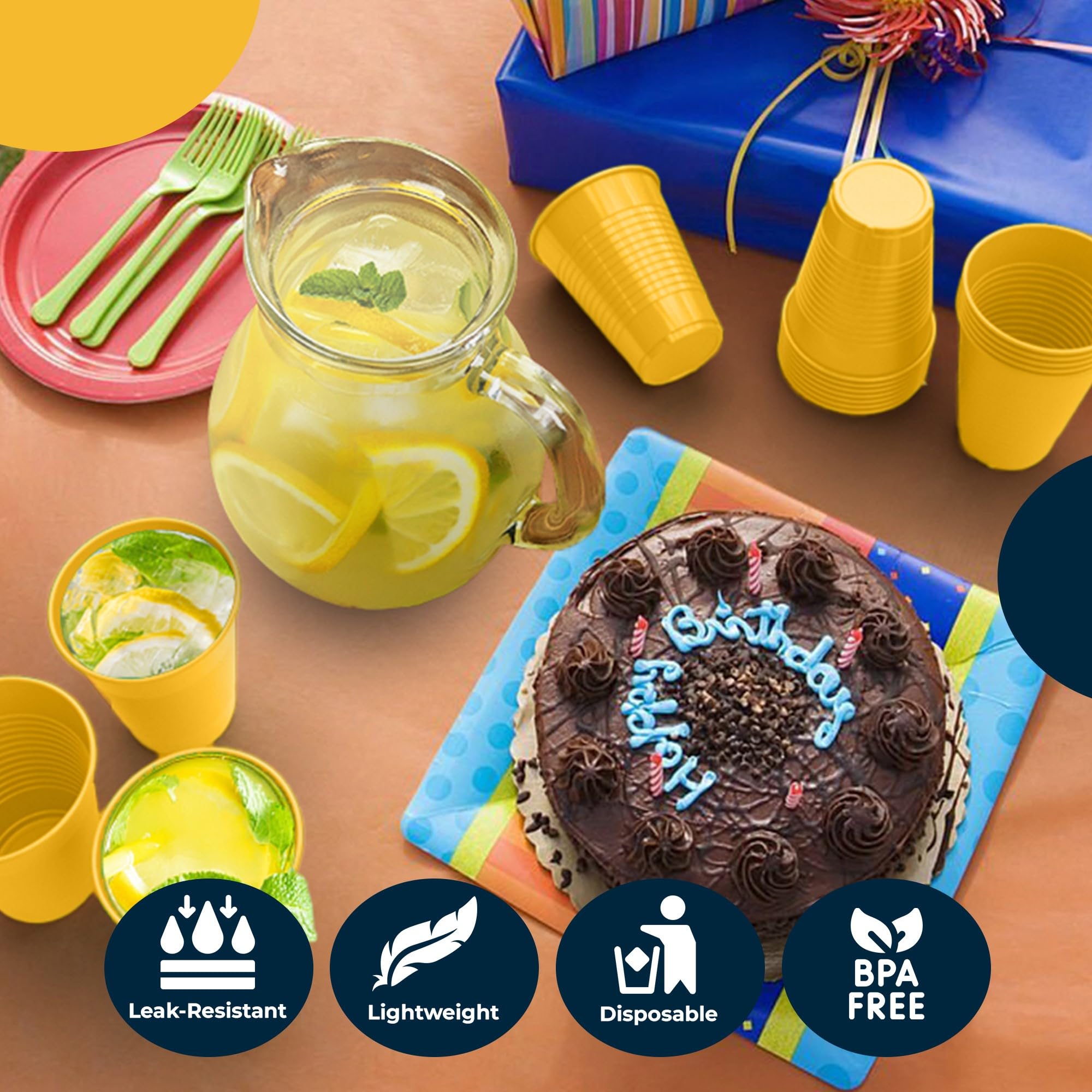 50 Pack 12 Oz Yellow Plastic Cups - Disposable Party Cups for Drinks, Events & Everyday Use | Bulk Plastic Drinkware for Parties, BBQs, Picnics & Home Use | BPA-Free, Durable & Eco-Friendly
