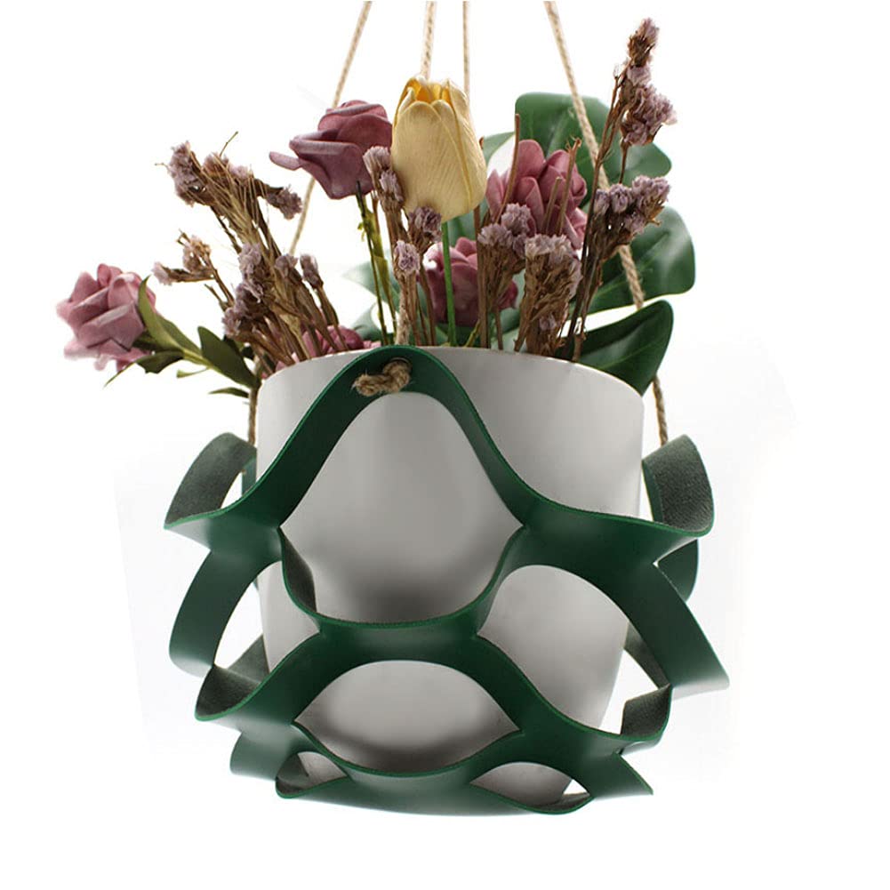 2 Pack Small Hanging Flower Pot Net Bags - Multi-Layered Leather Plant Hangers for Indoor Gardening, Home Decor & Wall Decorations - Perfect for Pothos, Ferns & Succulents in Living Room, Balcony or Patio