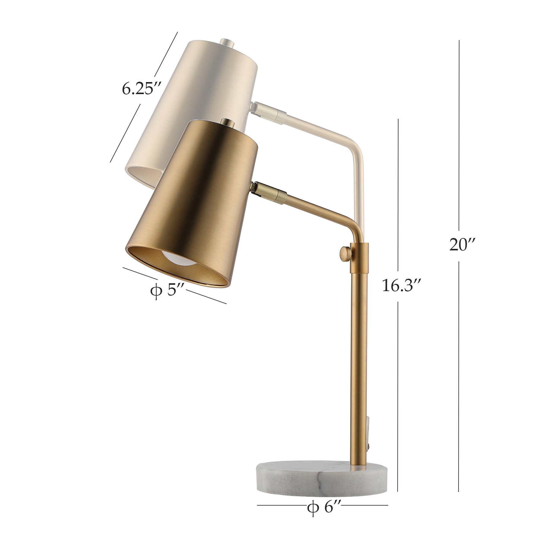VONLUCE Vintage Gold LED Table Lamp with Marble Base & Brass Shade - 20