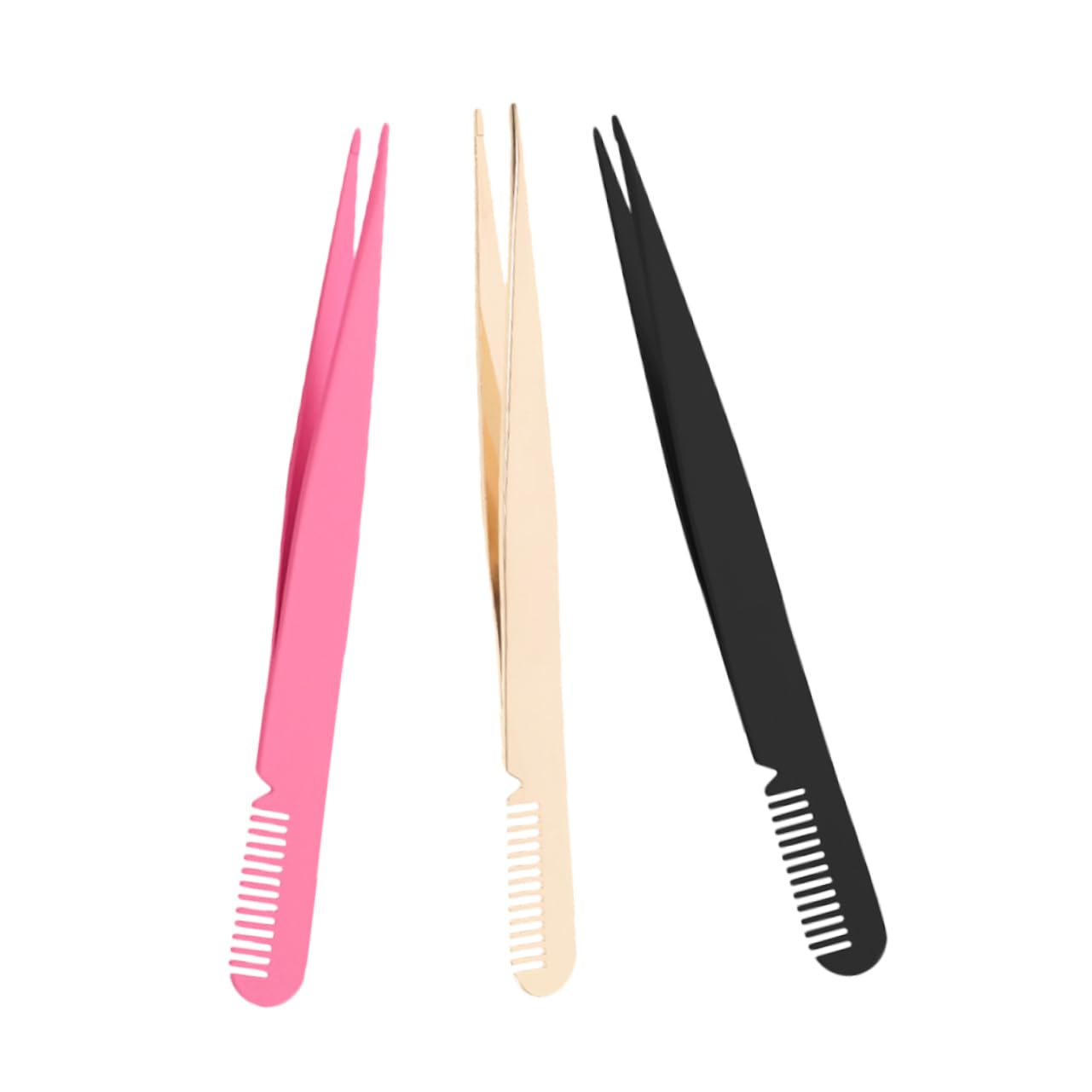 3pcs Stainless Steel Eyelash & Eyebrow Tweezers Set - Precision Lash Clamp, Comb Tweezers for Hair Removal, Makeup Application & Grooming - Perfect for Salon, Home Use & Travel Beauty Kit