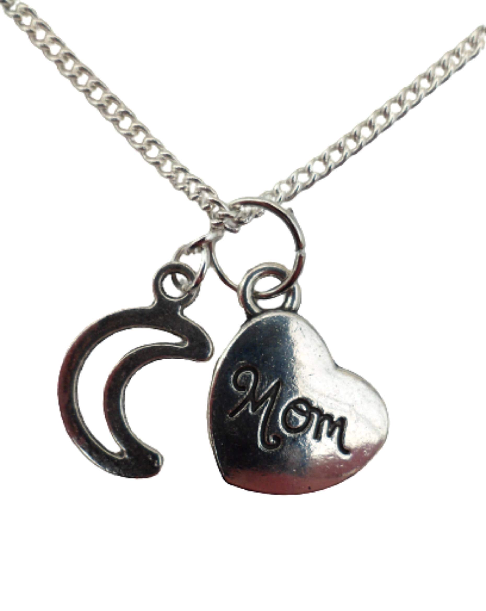 Sterling Silver Plated Heart & Moon Charm Necklace for Mom - Perfect Gift for Mother's Day, Birthday, Anniversary & Special Occasions