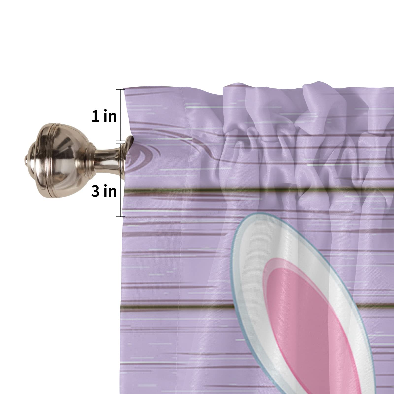 Farmhouse Bunny Easter Egg Short Curtain Panels with Rod Pocket - Spring Meadow Floral Purple Wood Window Valances for Kitchen, Living Room & Bedroom Decor - Perfect for Easter, Spring & Farmhouse Style Home Decor