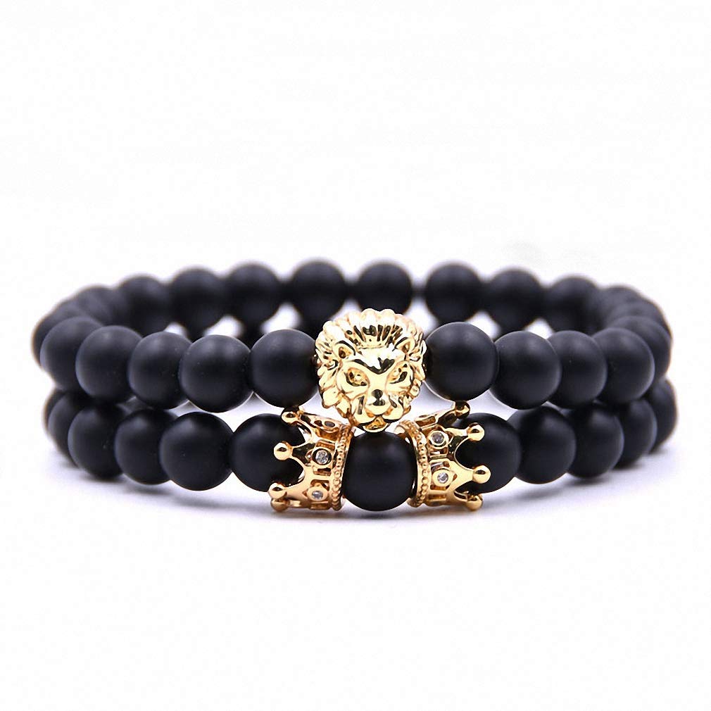 Lion Couple Bracelet Set - Matching His & Hers Crown Bracelets for Men and Women - Romantic Gift for Couples, Anniversaries, and Valentine's Day