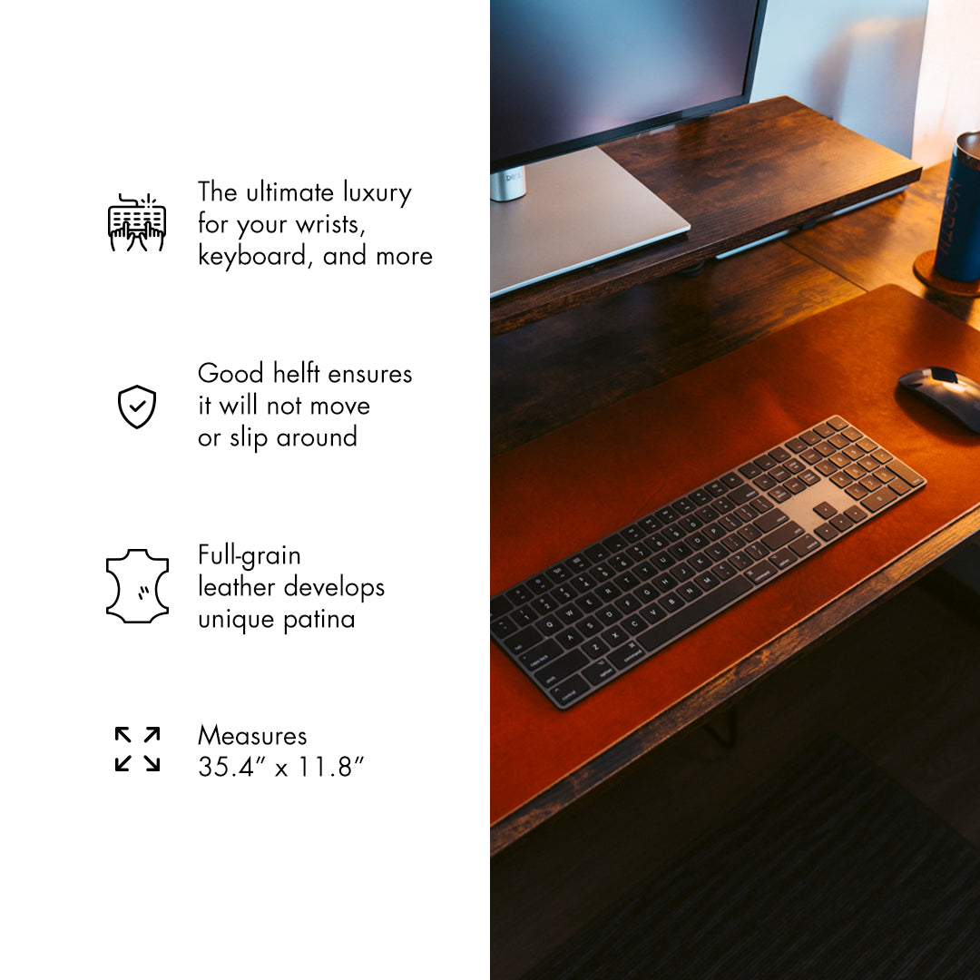 Premium Genuine Leather Desk Pad - Waterproof & Non-Slip Office Desk Protector for Writing, Mouse & Keyboard Use - Perfect for Home Office, Study & Workstations