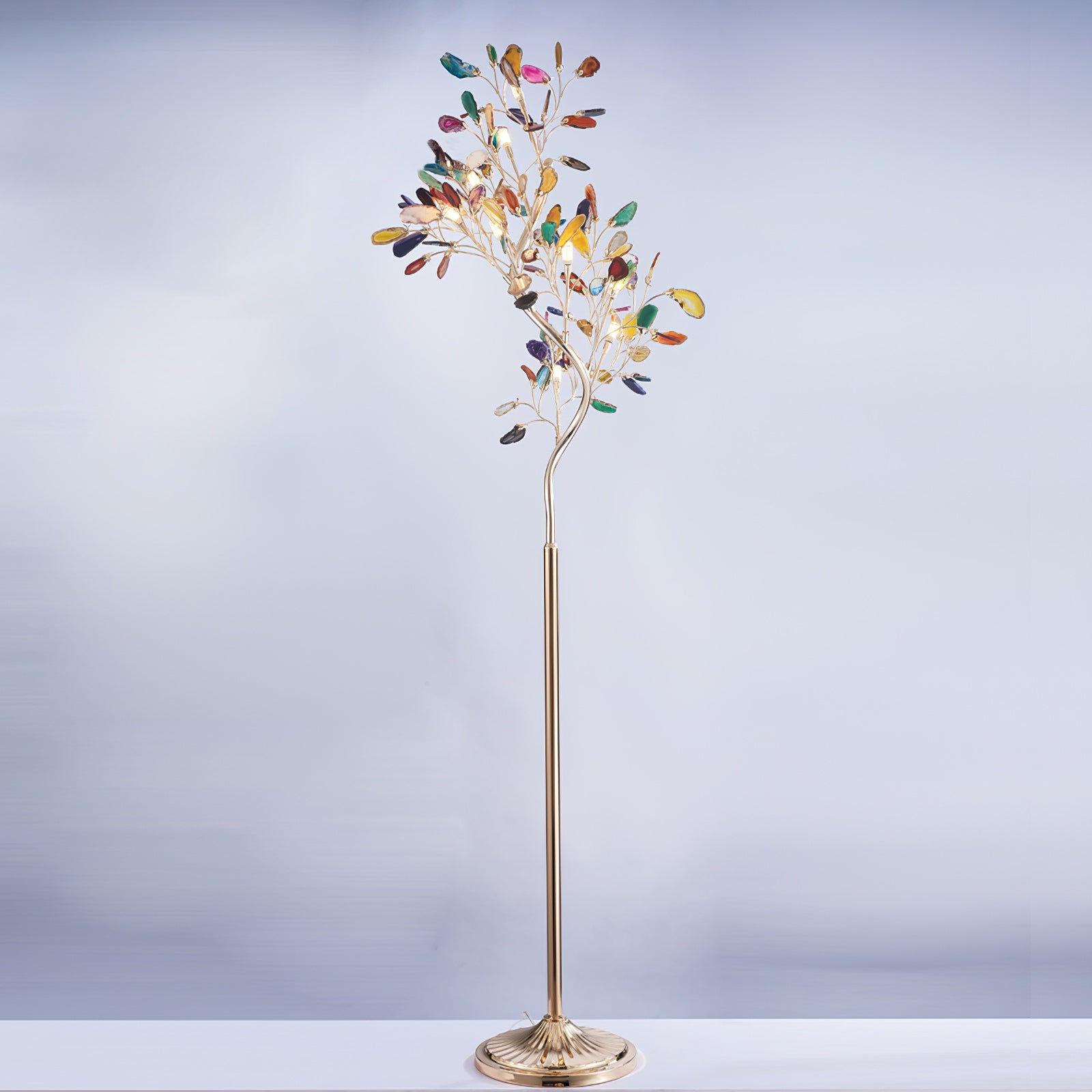 Modern Agate Floor Lamp with Wood Base - Natural Stone Decor for Living Room, Bedroom & Office - Warm Ambient Lighting for Home & Workspace
