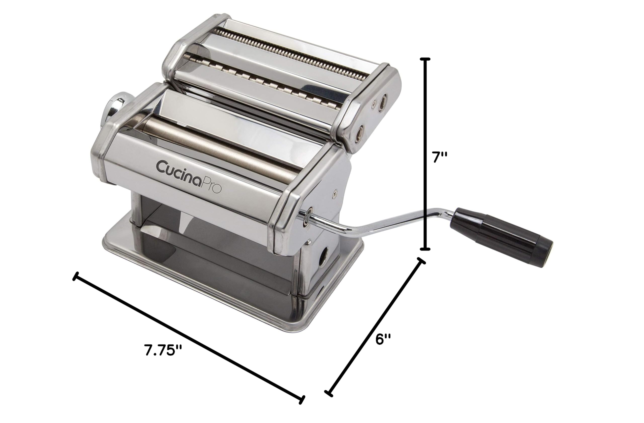 CucinaPro Pasta Maker Machine - Heavy Duty Chrome Steel Pasta Roller with Fettucine & Spaghetti Attachments, Adjustable Thickness Settings & Manual Hand Crank - Perfect for Homemade Italian Pasta, Family Dinners & Cooking Enthusiasts