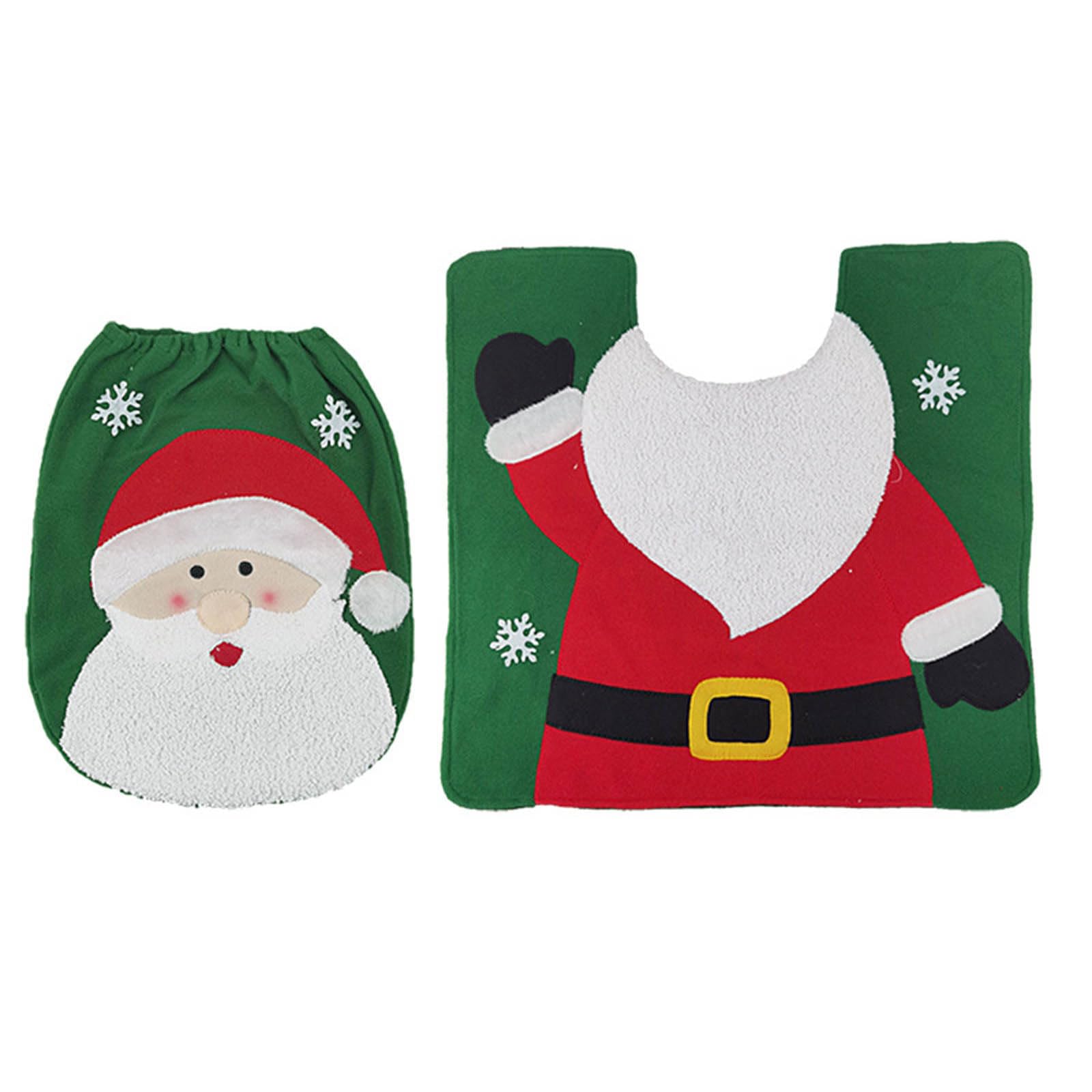 Christmas Toilet Seat Cover and Bath Mat Set - Santa Snowman Elk Pattern Non-Slip Bathroom Rug for Holiday Home Decor (Perfect for Christmas Bathroom Decorations & Festive Home Accessories)