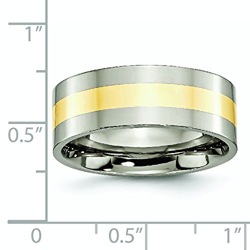 8mm Polished Titanium & 14K Yellow Gold Inlay Flat Edge Wedding Band Ring for Men - Perfect for Engagement, Anniversary & Everyday Wear