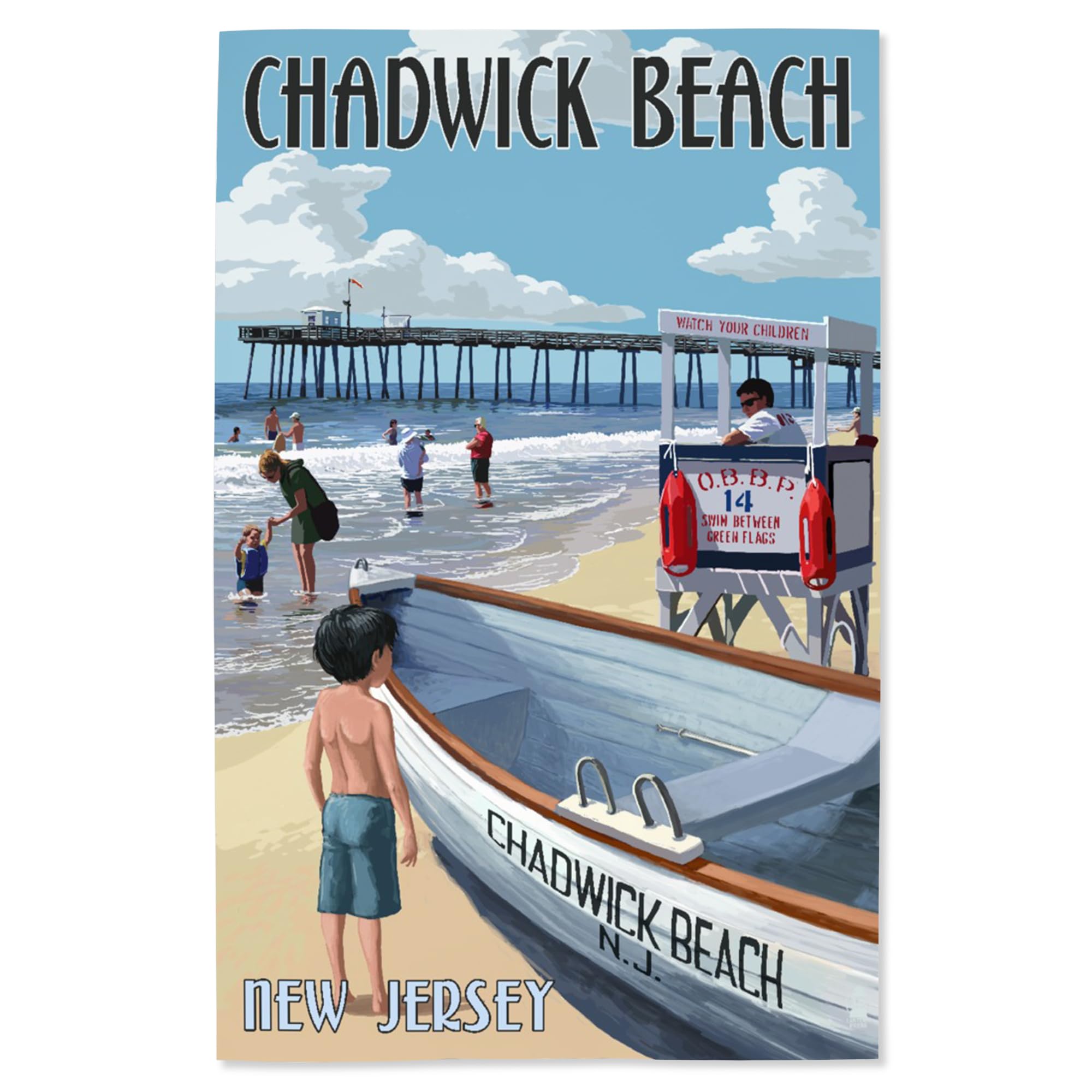 Lantern Press 16x24 Inch Giclee Art Print - Chadwick Beach New Jersey Lifeguard Stand Coastal Wall Decor | Perfect for Beach House, Living Room & Office Decor