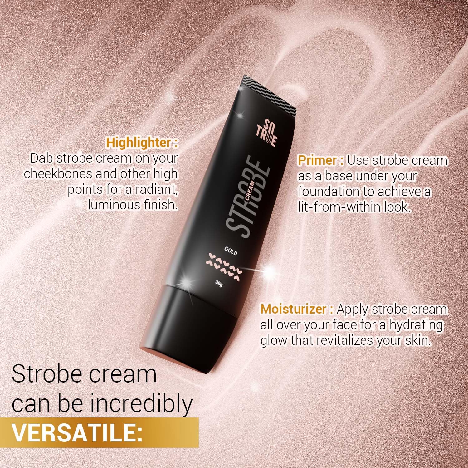 Sotrue Strobe Cream Gold - Multipurpose Face Highlighter for Dewy Glow & Hydration, All Skin Types, 30g | Perfect for Daily Makeup, Special Occasions & Photography Lighting Enhancement