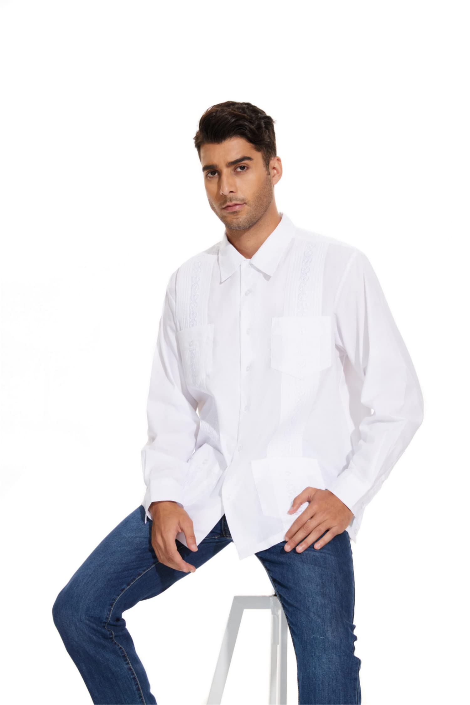 MAXJON Men's Long Sleeve Guayabera Shirts - Classic Cuban Shirt for Men | Casual Wear, Beach Vacation & Summer Outfits