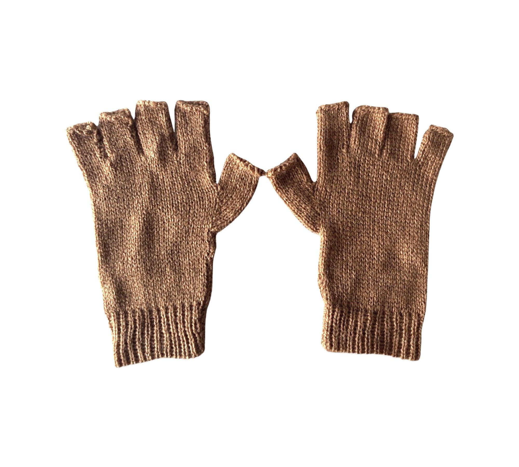 Alpaca Hand Knitted Fingerless Gloves for Women & Men - Soft Warm Caramel Brown Winter Accessories - Perfect for Outdoor Activities, Hiking, and Cold Weather Fashion
