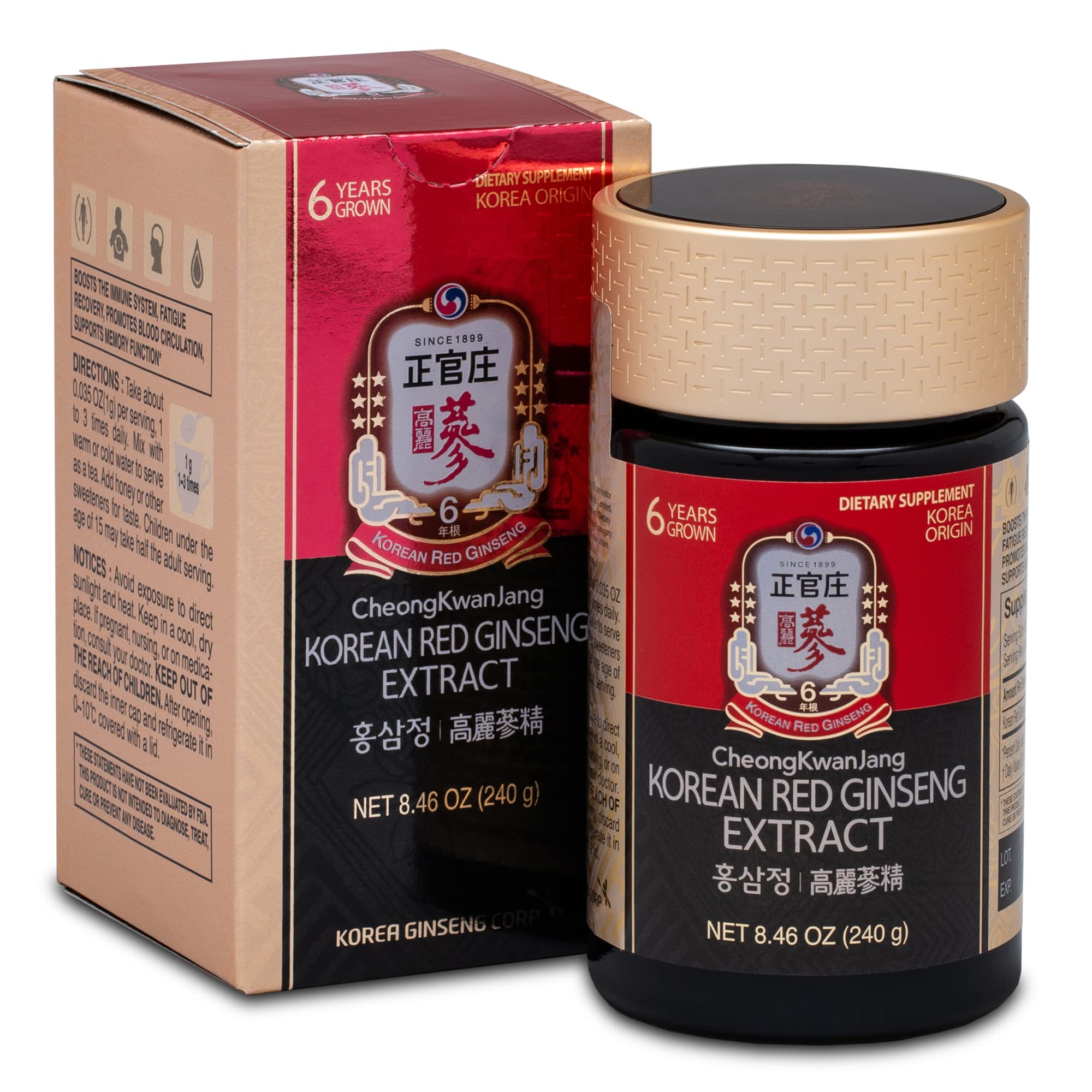Premium Korean Red Ginseng Extract 240g Jar - 100% Pure Ginseng Supplement for Energy Boost, Stamina & Immune Support | Vegan-Friendly Herbal Tea for Blood Circulation | Great for Daily Wellness, Workout Recovery & Stress Relief