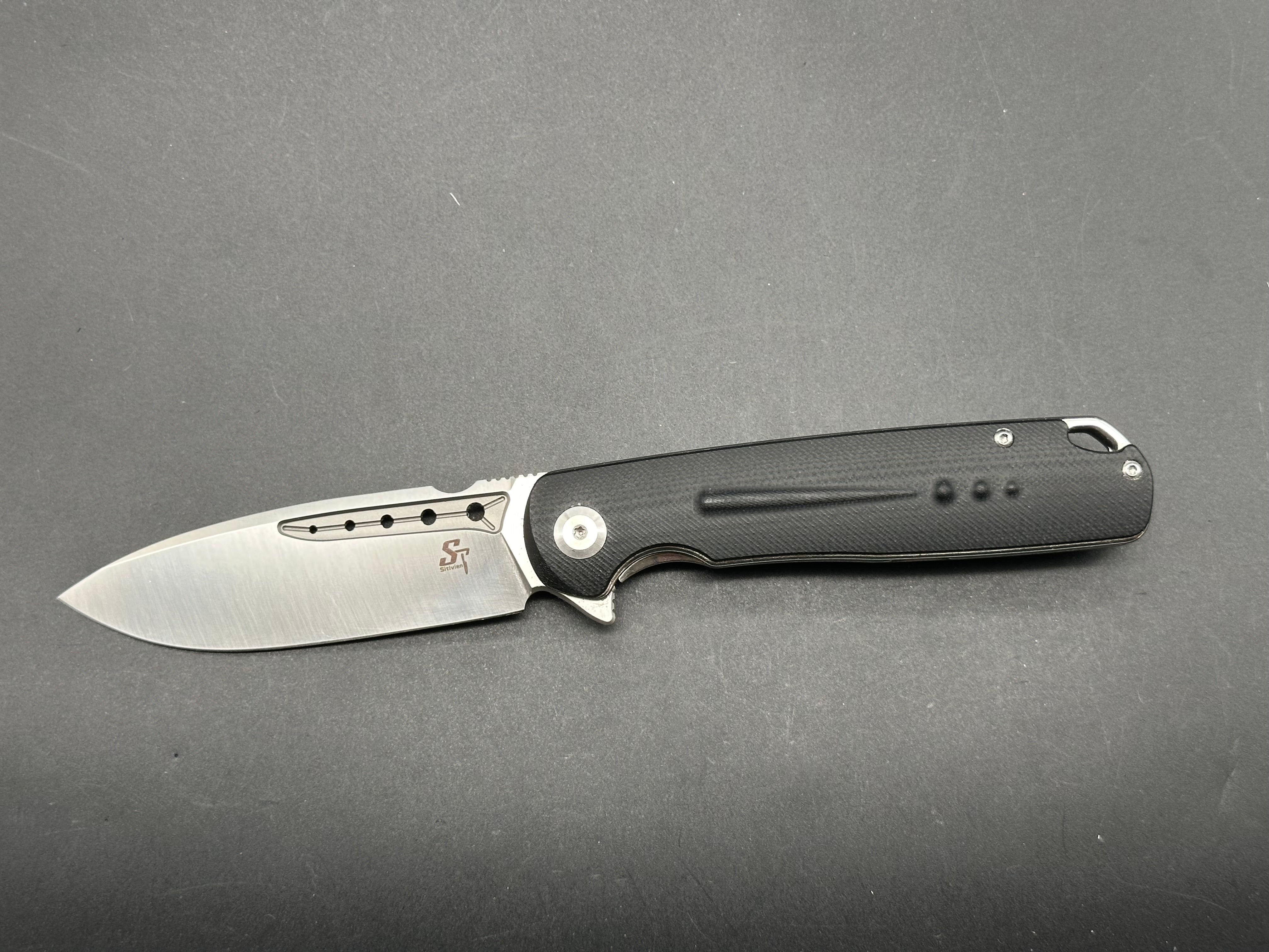 Sitivien ST131 Folding Pocket Knife - D2 Steel Blade, Black G10 Handle, Liner Lock Mechanism for EDC, Camping & Outdoor Activities