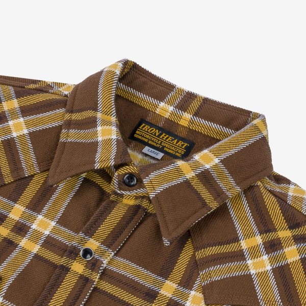 Iron Heart IHSH 372 Ultra Heavy Flannel Western Shirt - Brown Crazy Check Plaid for Men | Durable Workwear & Outdoor Adventure Shirt