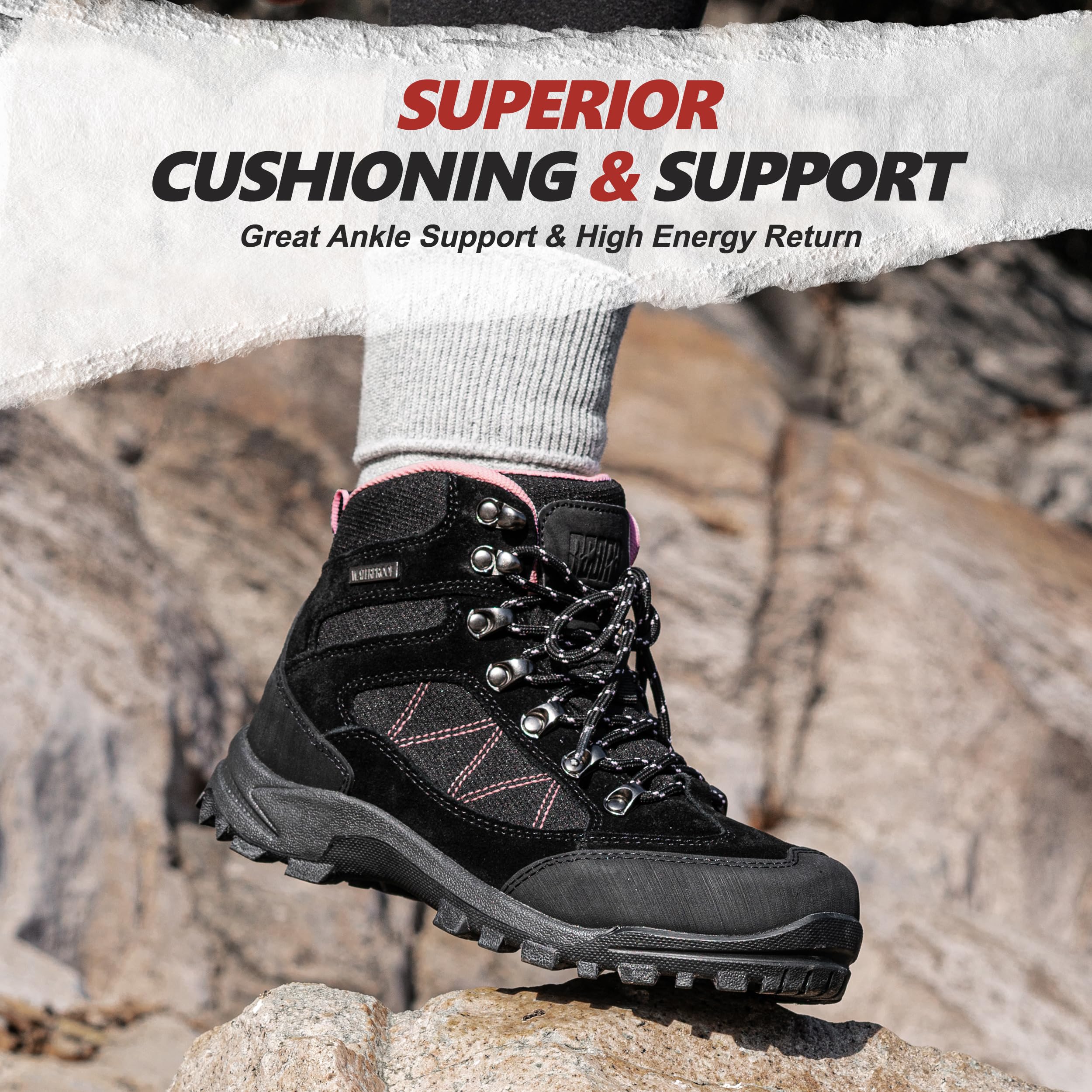 **R CORD Women's Waterproof Hiking Boots with Ankle Support – Breathable, Non-Slip & Durable for Backpacking, Trail Walking & Outdoor Adventures**