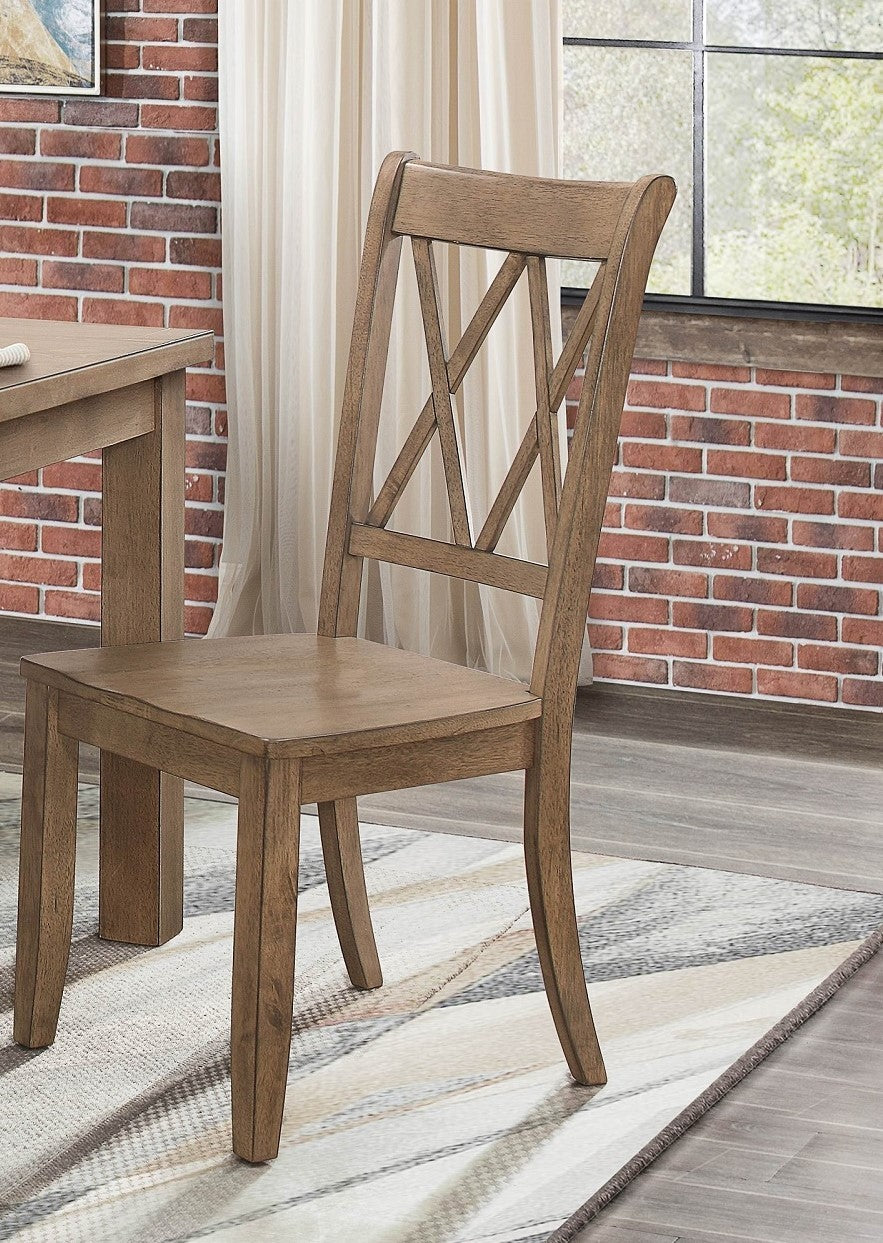 Set of 2 Casual Brown Pine Veneer Side Chairs with Double X Back Design - Transitional Dining Room Furniture for Kitchen, Breakfast Nook & Small Spaces
