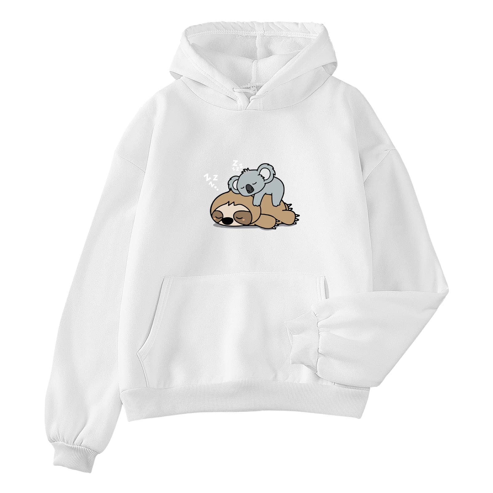 Cute Cartoon Print Hoodies for Teen Girls & Women - Kawaii Graphic Oversized Sweatshirt with Pocket | Comfy Pullover Top for Casual Wear, Street Style & Loungewear (White, XL, X-Large)
