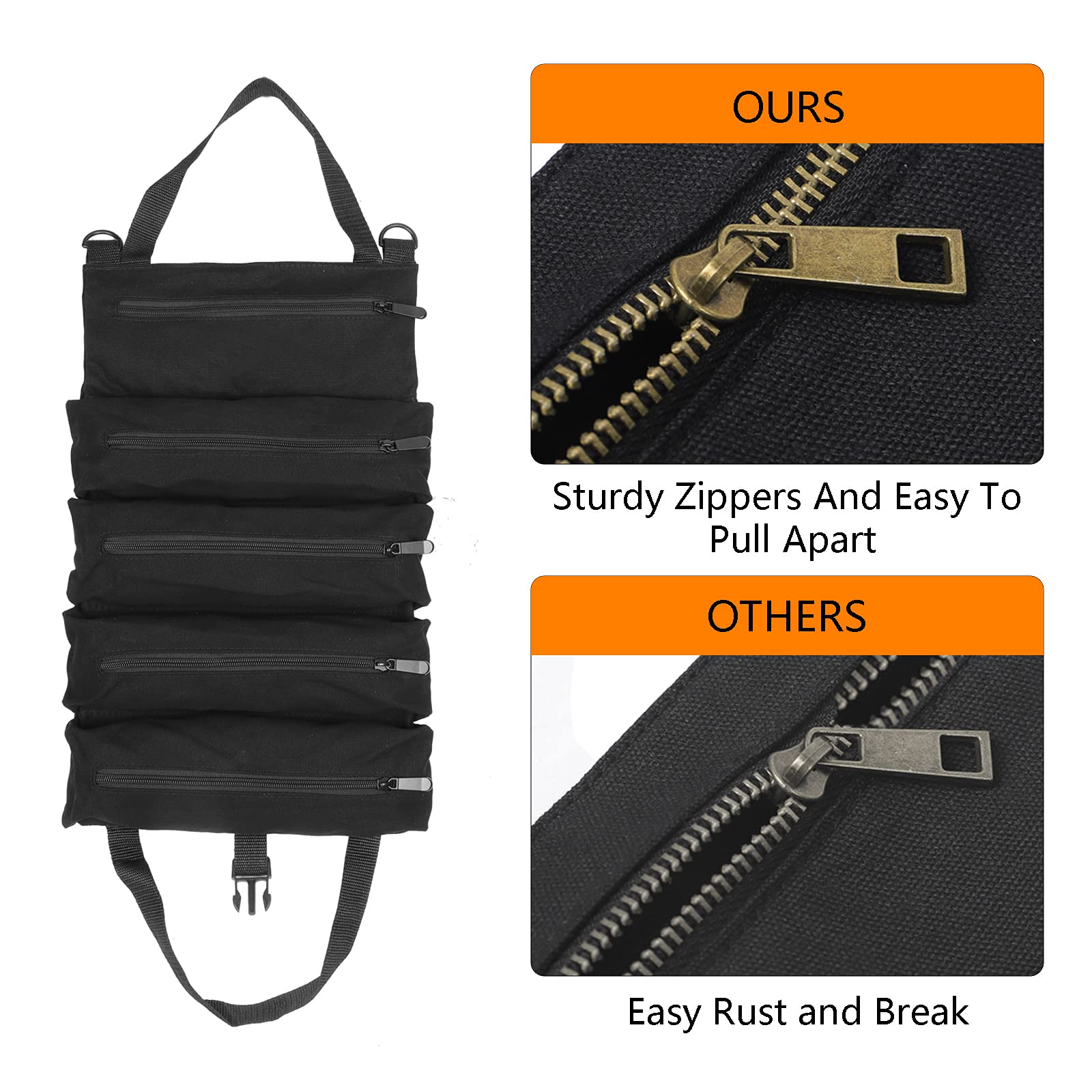 Super Roll Tool Organizer - Multi-Purpose Canvas Tool Bag, Wrench Roll & Car First Aid Kit Wrap | Durable Storage Case for Mechanics, Camping Gear & DIY Projects | Hanging Zipper Tote for Easy Access & Organization