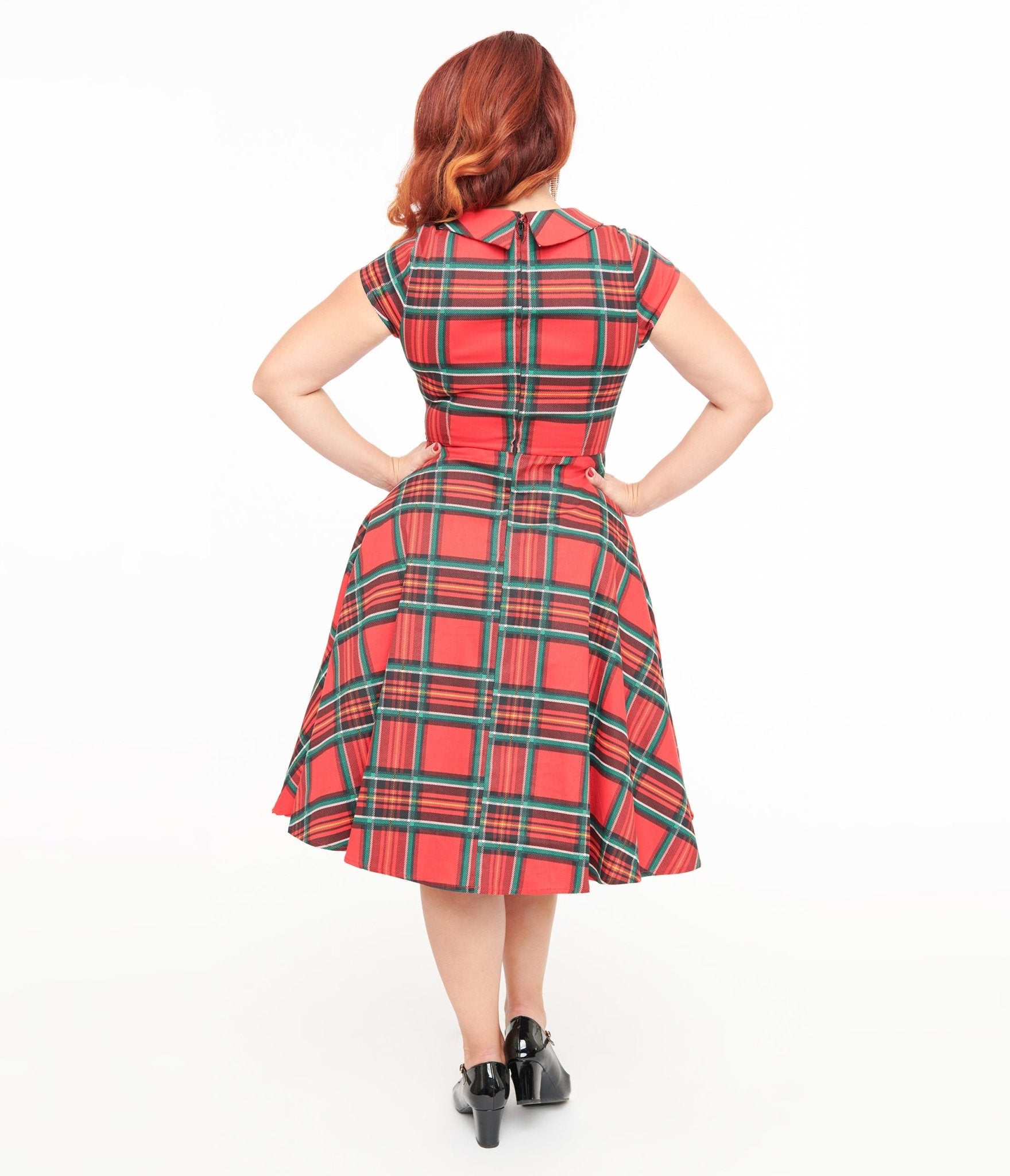 Vintage 1950s Red Plaid Swing Dress for Women - Retro A-Line Floral Orchid Bloom Cocktail Dress - Perfect for Parties, Weddings & Pinup Fashion Photography
