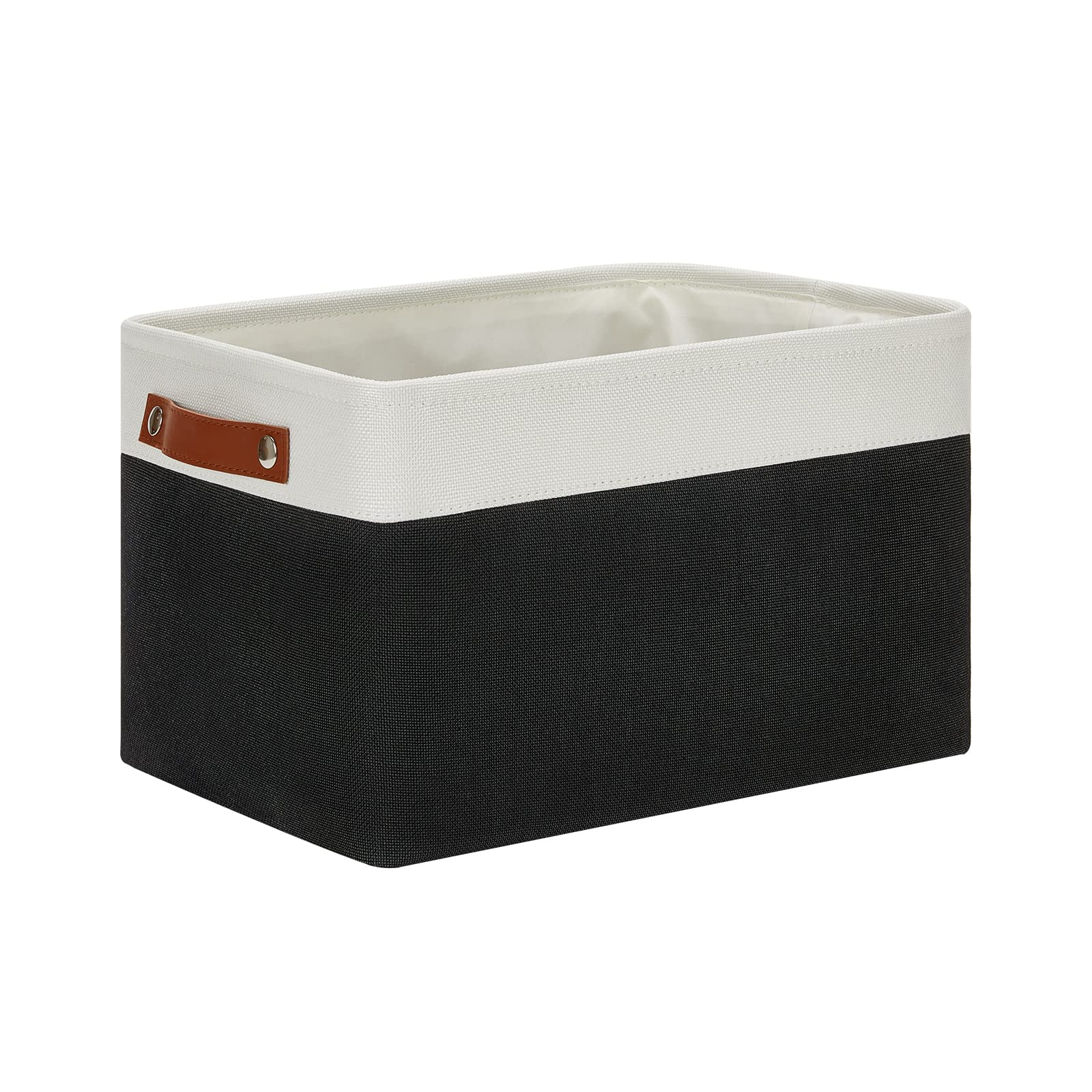 DULLEMELO Linen Closet Organizer & Storage Basket with Handles - White & Black for Shelves, Closet, Office, Bedroom | Perfect for Organizing Clothes, Toys, Gifts & Home Decor Storage Solutions