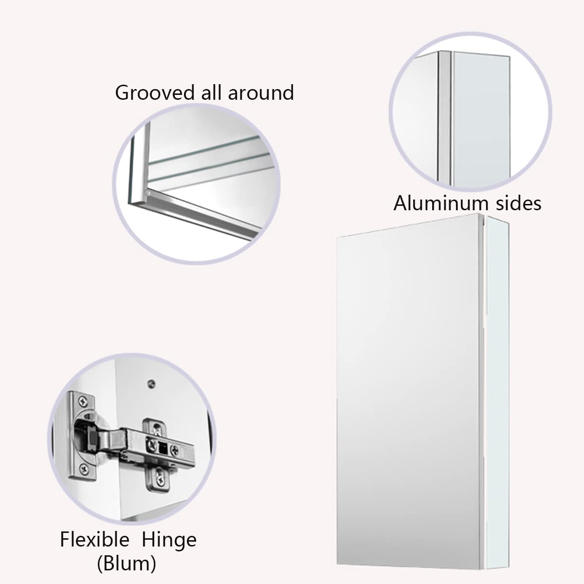 Sunrosa Aluminum Bathroom Medicine Cabinet with Mirror Door - Wall Mount & Recessed Mount Options - 18x27.5x4.75 Inch Single Door Mirror Cabinet Organizer for Bathroom Storage - Perfect for Small Bathrooms, Vanities and Apartment Living