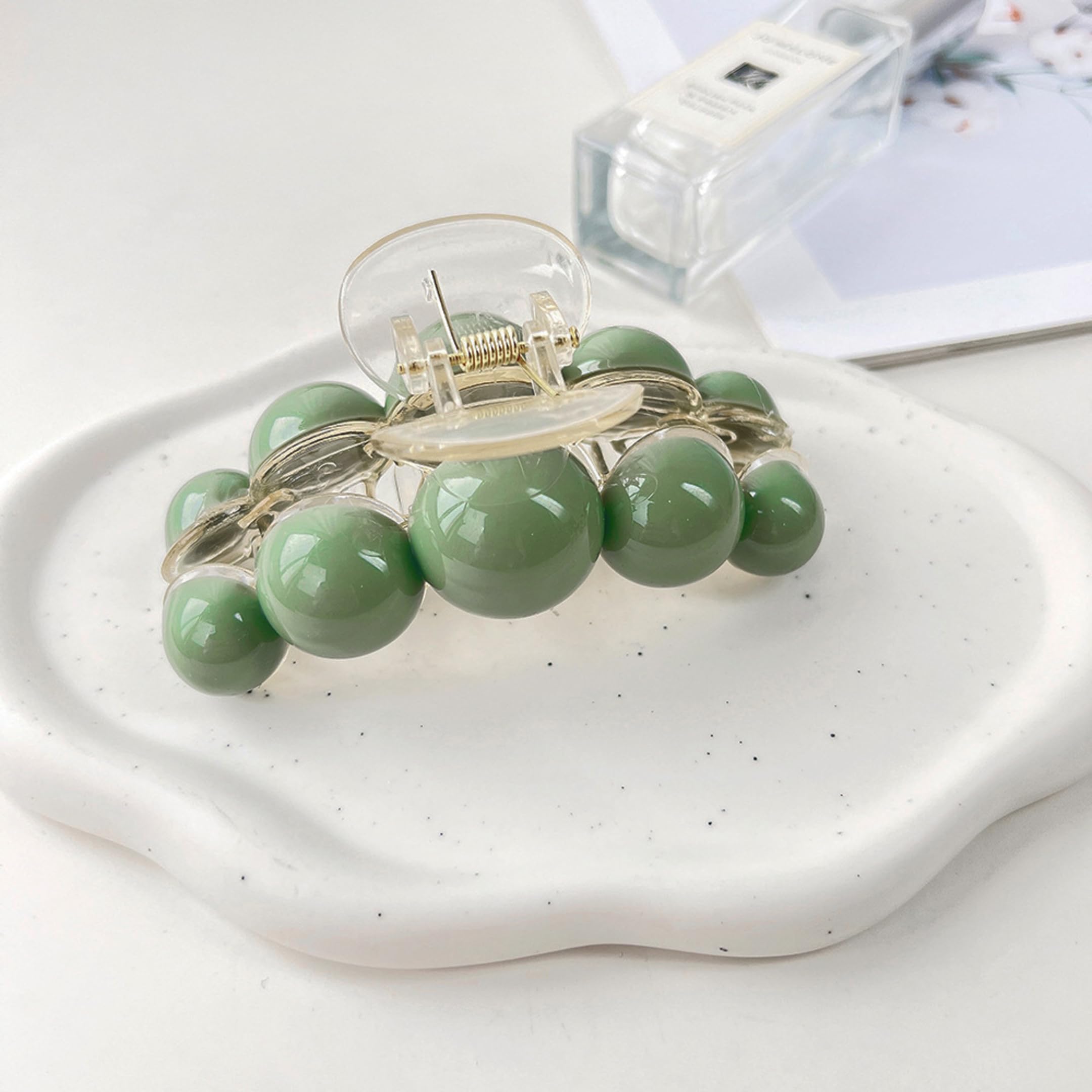 Korean Style Large Hair Claw Clip - Thick Hair Clutch for Women & Girls | Green Pearl Hair Accessories for Party & Daily Use