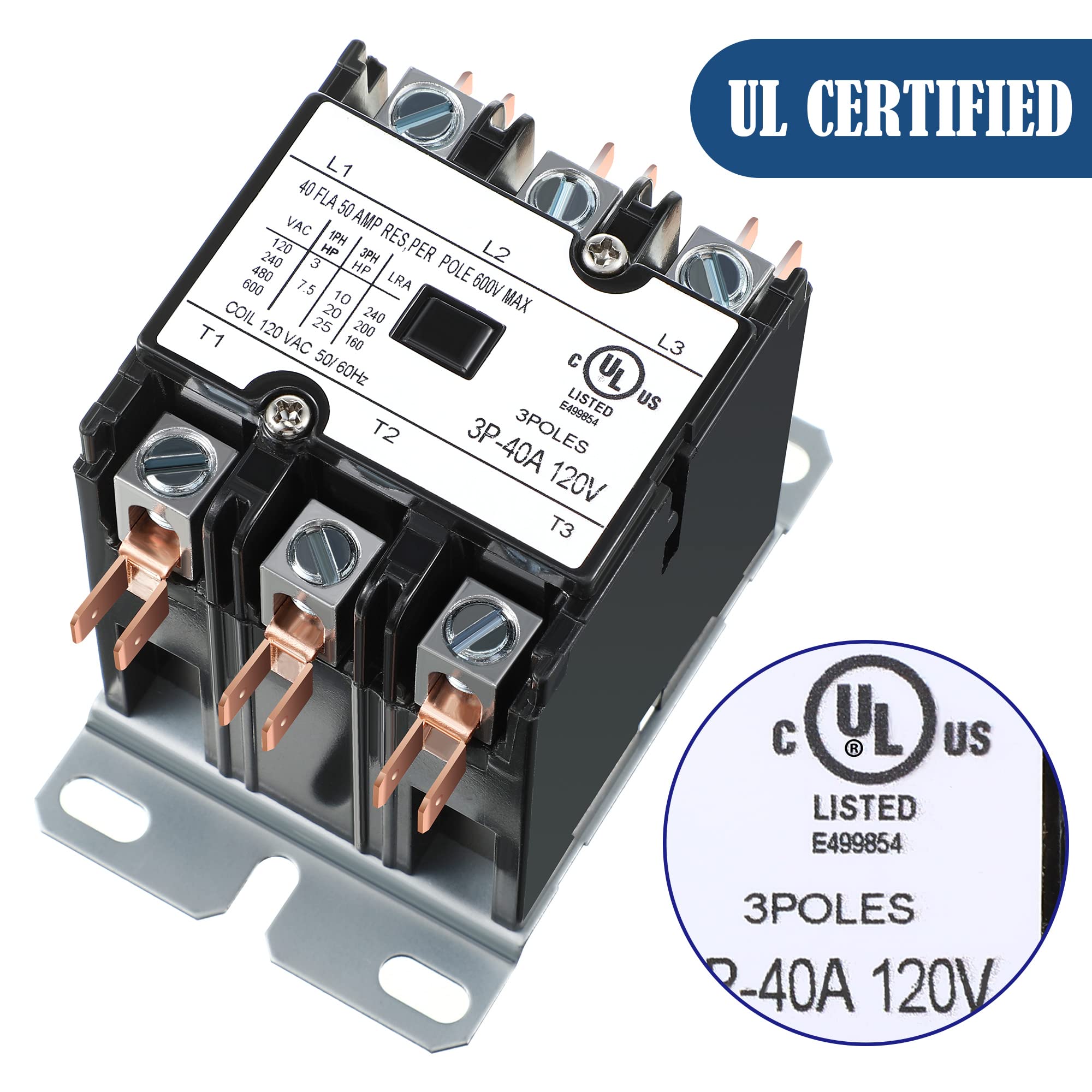 **40 Amp 3 Pole HVAC Motor Contactor - 120V Coil AC Definite Purpose Contactor Replacement for Air Conditioner & Condenser Compressor (2 Pack) - Ideal for Home, Office & Commercial HVAC Systems**