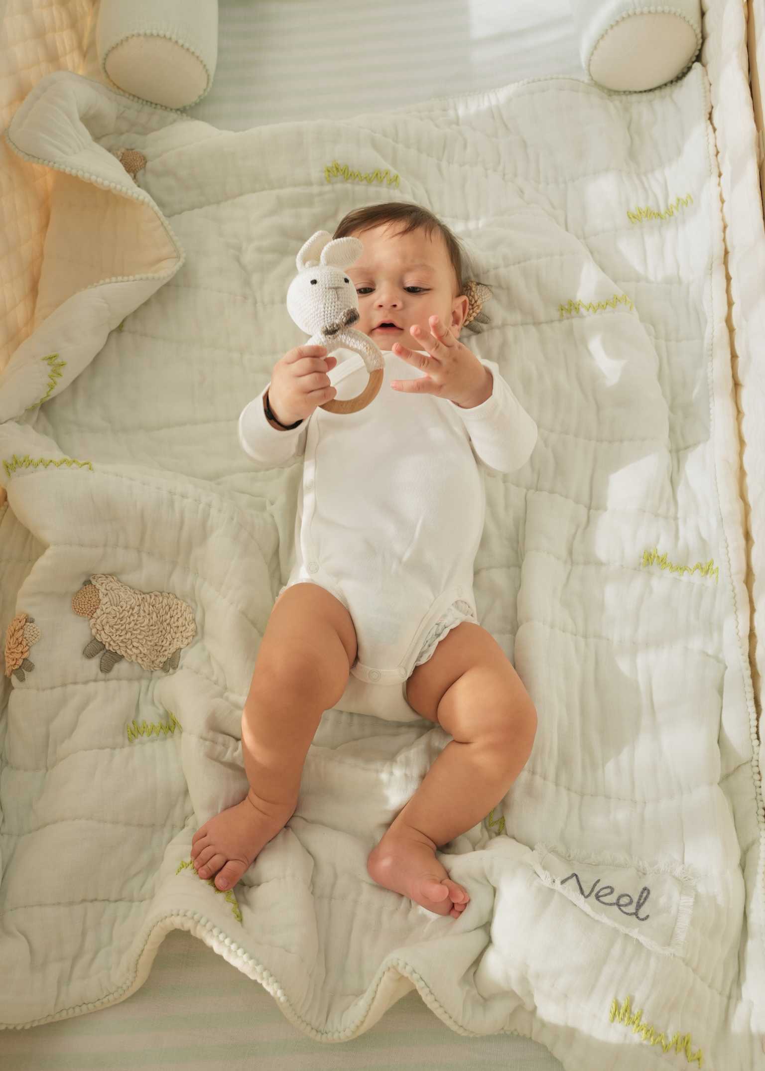 Counting Sheep Nursery Bedding Set - Soft Baby Crib Bumper, Fitted Sheet & Skirt - Organic Cotton Crib Set for Newborns & Toddlers - Perfect for Nursery Decor & Safe Sleep