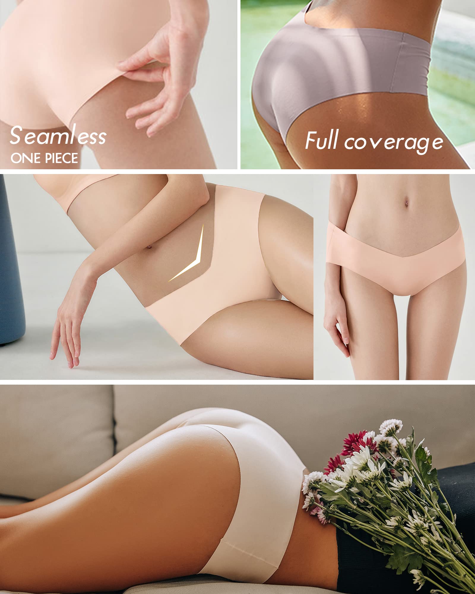 ROSYCORAL Women's Seamless Bikini Panties - Soft Stretch No Show Underwear 9-Pack (XS-L) | Invisible Comfort for Everyday Wear & Travel